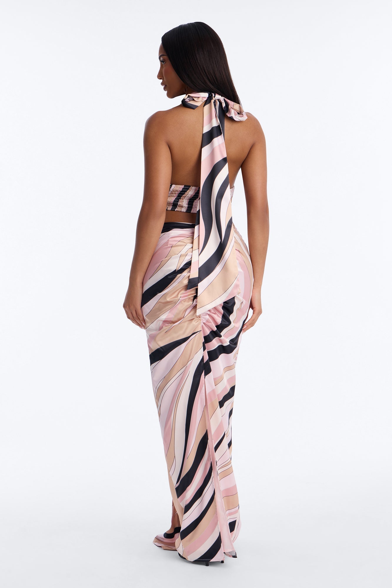 Untamed Abstract Satin Maxi Dress - Pink/combo