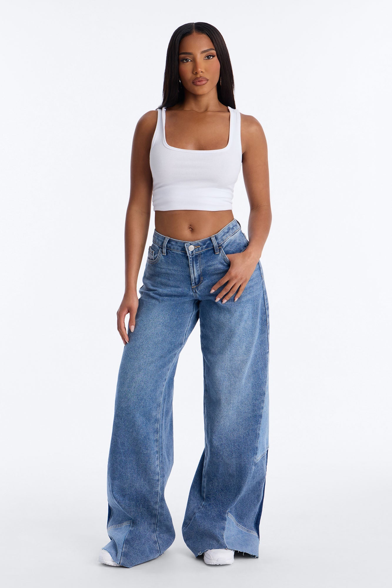 Sun Valley Two Tone Wide Leg Jeans - Medium Wash