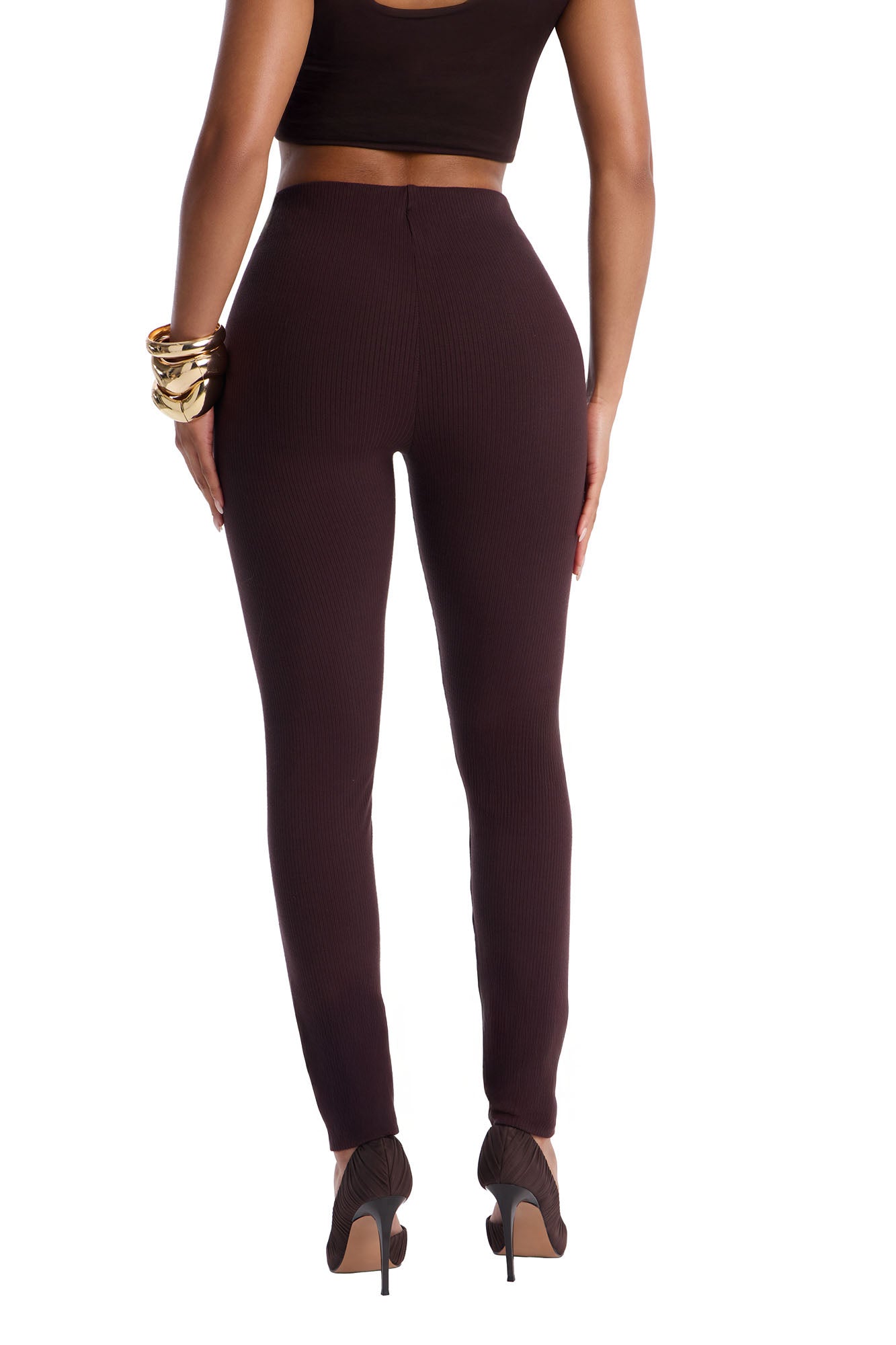 Ultra Ribbed Mid Rise Legging - Chocolate