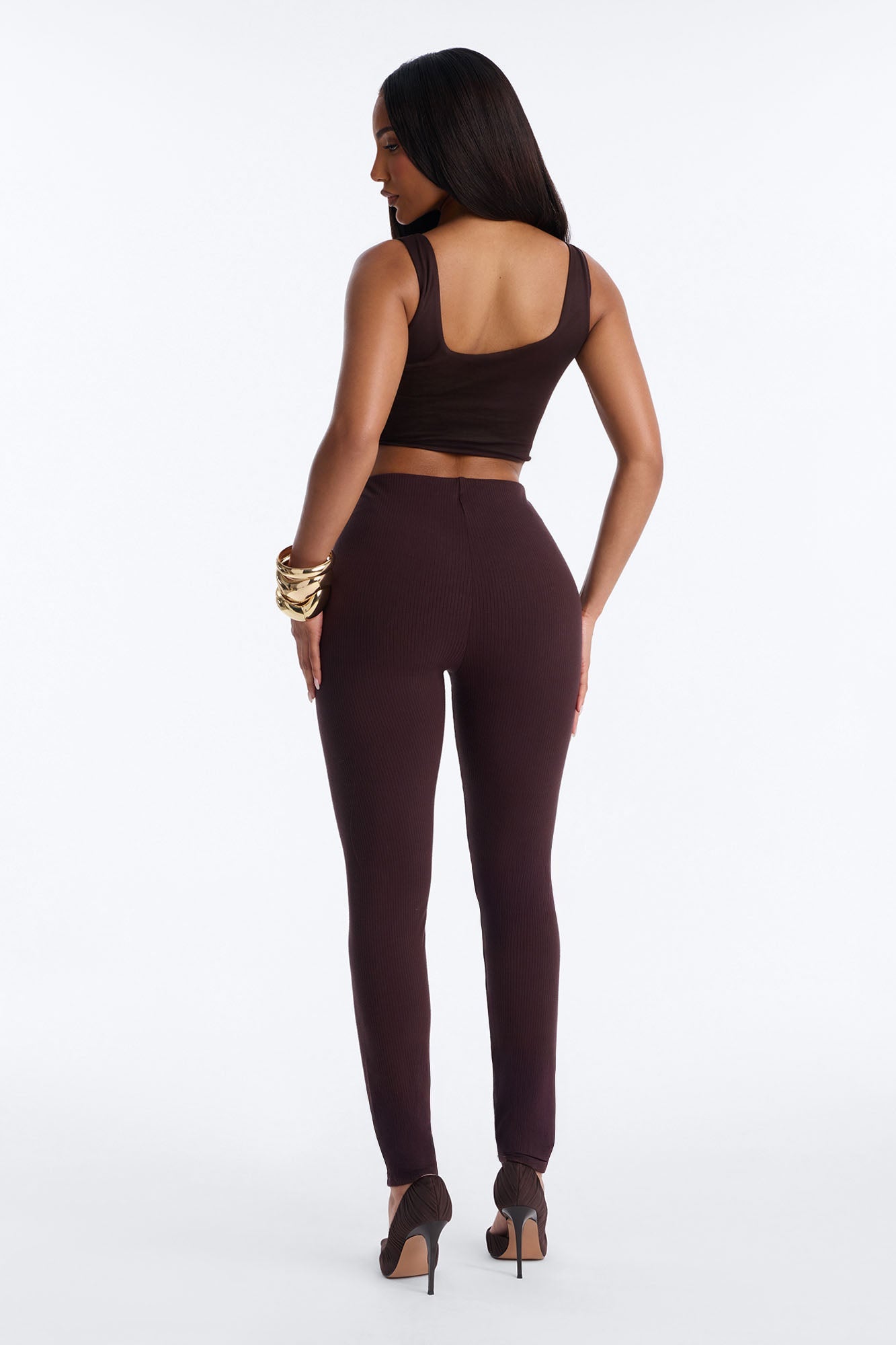 Ultra Ribbed Mid Rise Legging - Chocolate