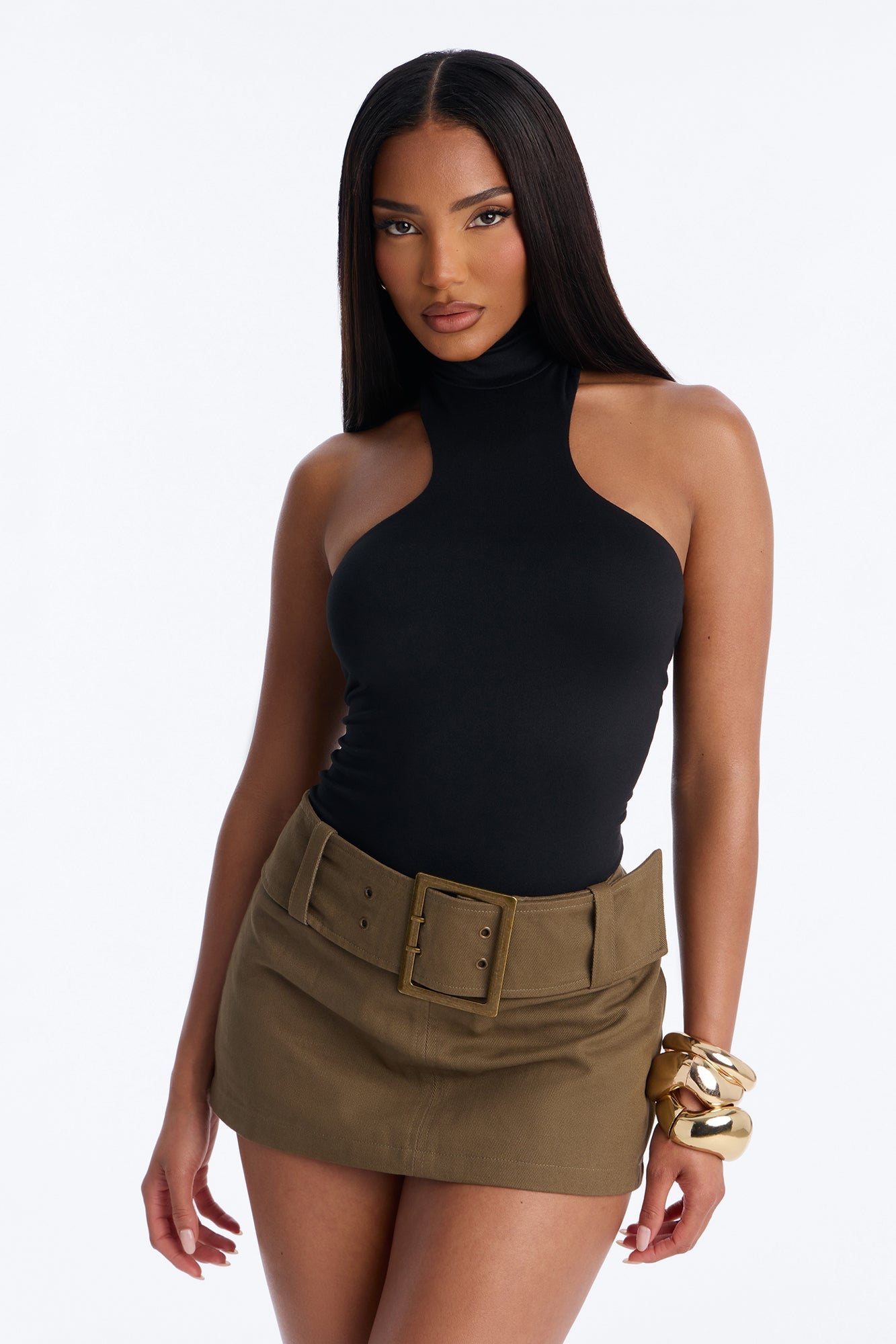 Simple Girl Mock Neck Sleeveless Bodysuit - Black