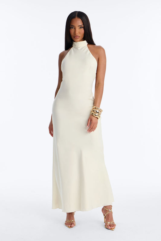 Sloane Satin Midi Dress - Off White