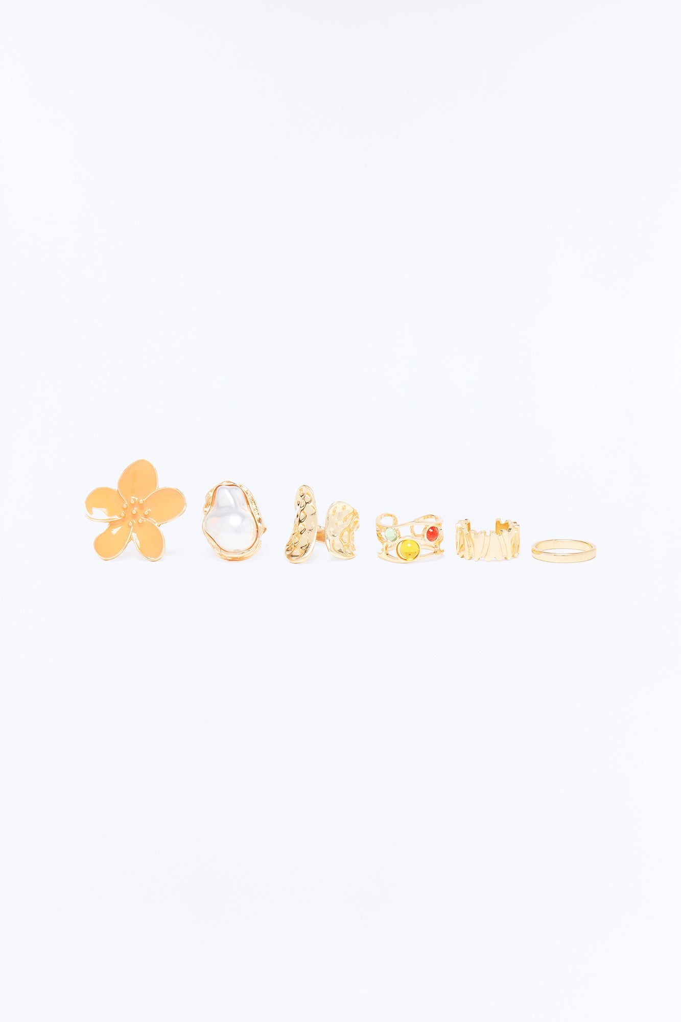 Tropic Flower 6 Piece Multi Ring Set - Gold/Multi