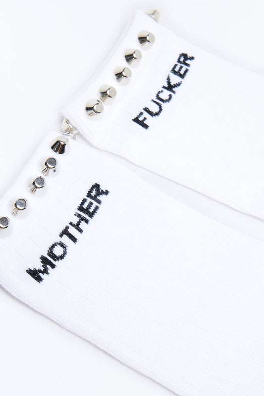 Mother Fucker Crew Socks - White/Black