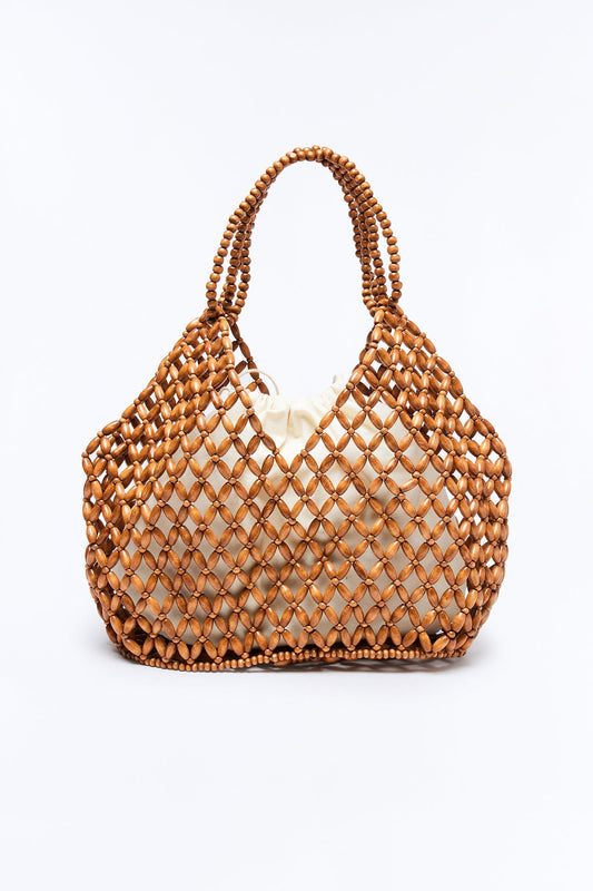 Coastal Escape Beaded Shoulder Handbag - Brown