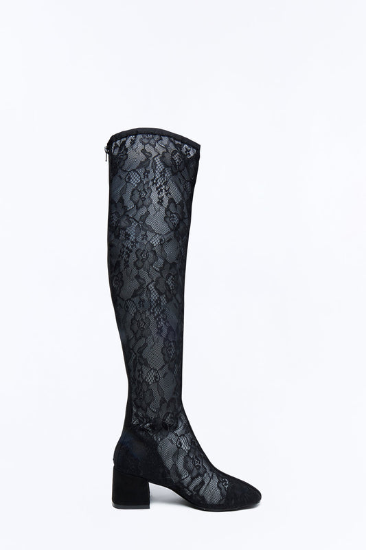 Everson Lace Thigh High Boots - Black