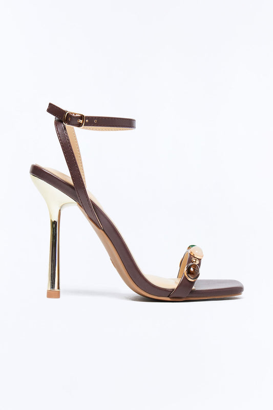 Lima Stone Ankle Strap Heels - Brown