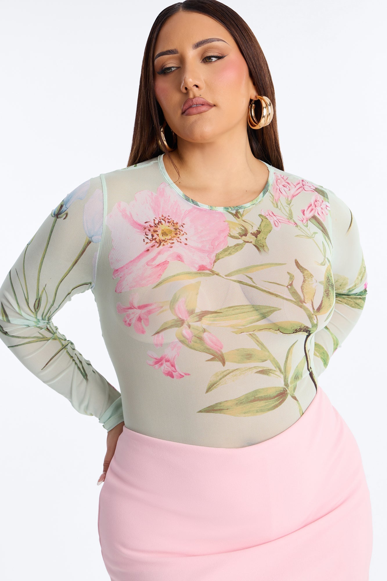 Lover's Garden Mesh Long Sleeve Bodysuit - Mint/combo Fashion Nova