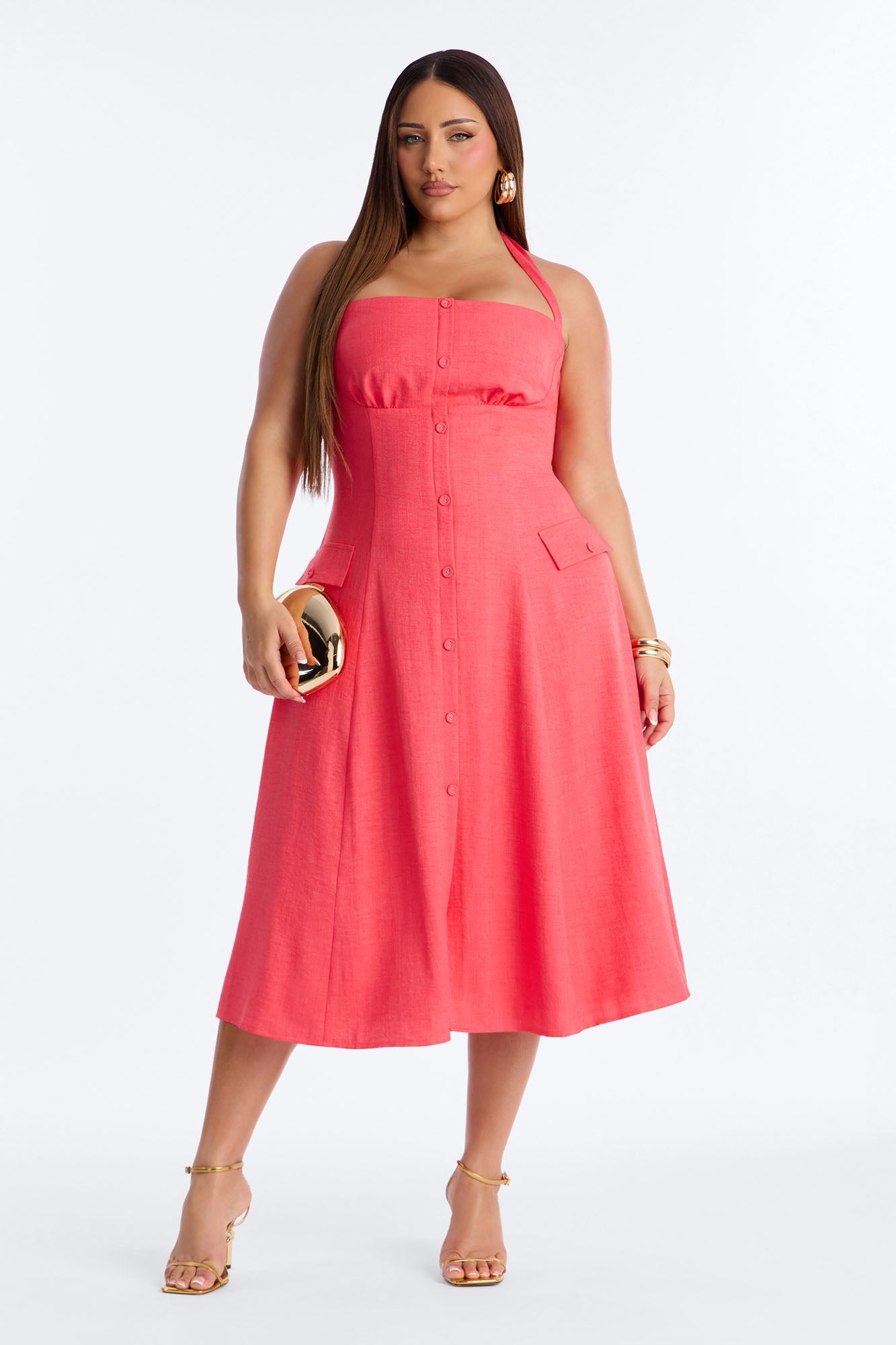 Christine Halter Midi Dress - Coral