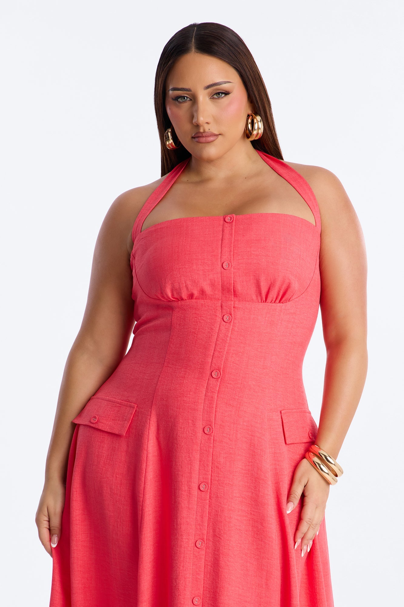 Christine Halter Midi Dress - Coral