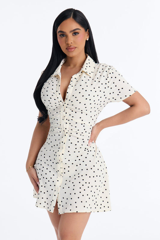 Jordan Polka Dot Shirt Mini Dress - White/Black