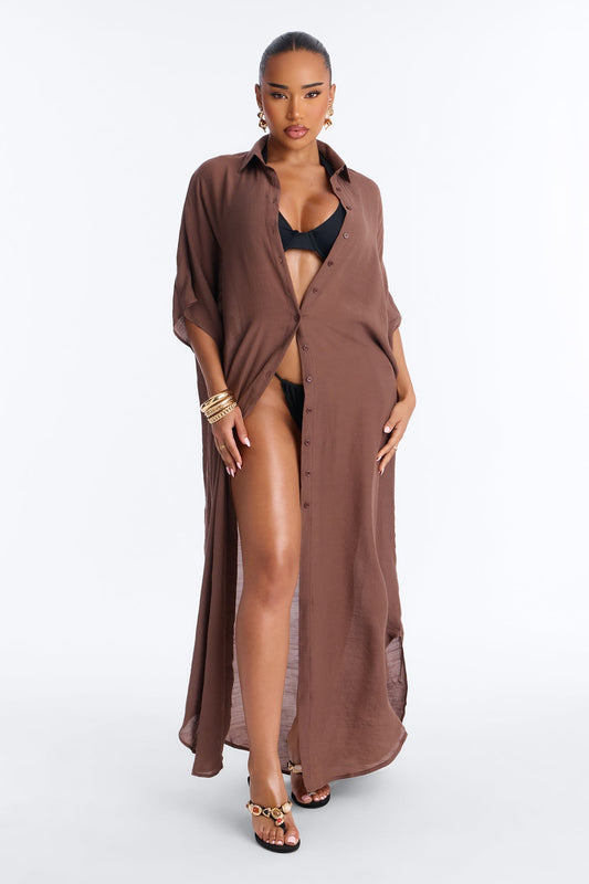 Lazy Summer Daze Cover Up Dress - Chocolate Fashion Nova