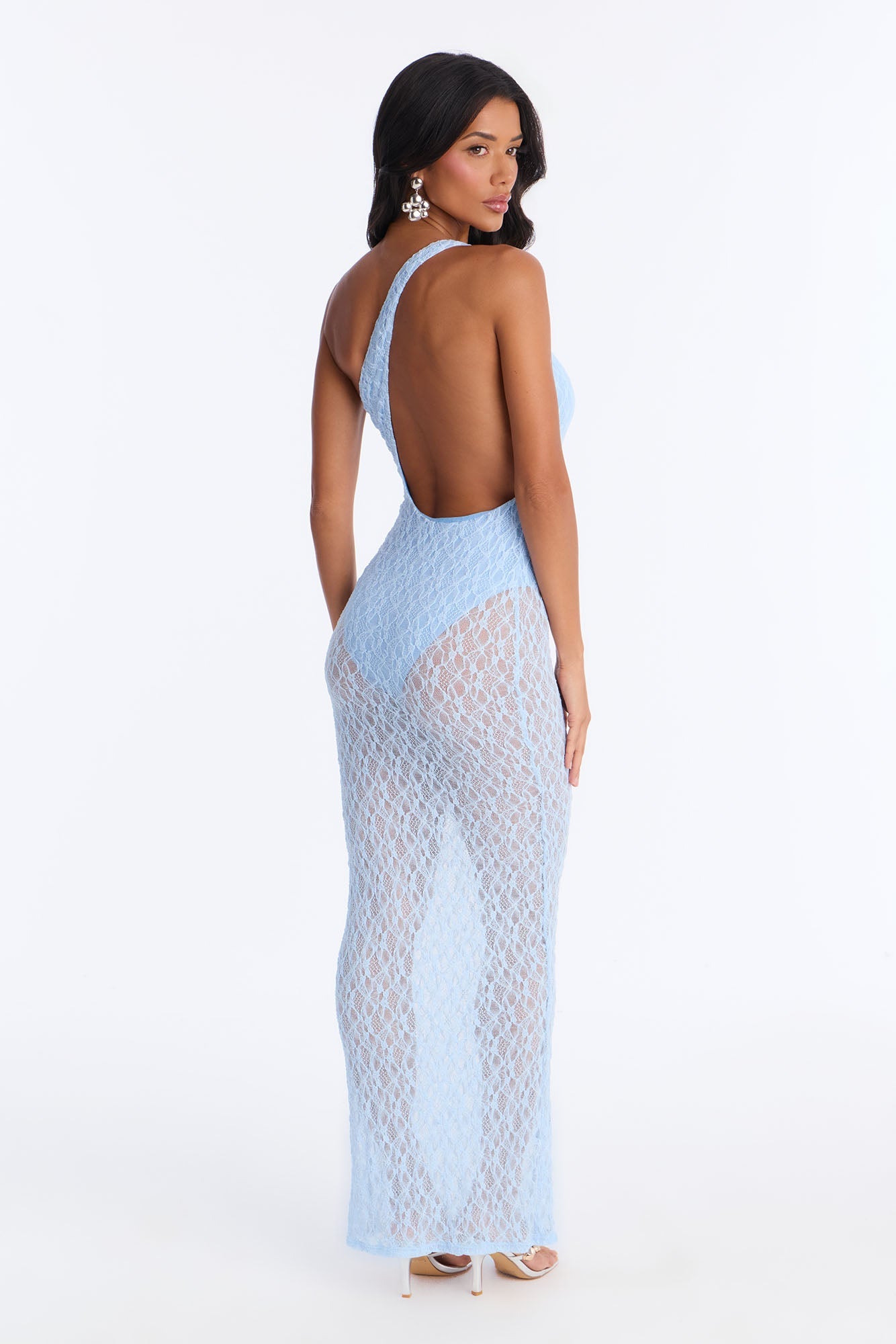 High Energy Sheer Lace Maxi Dress - Light Blue