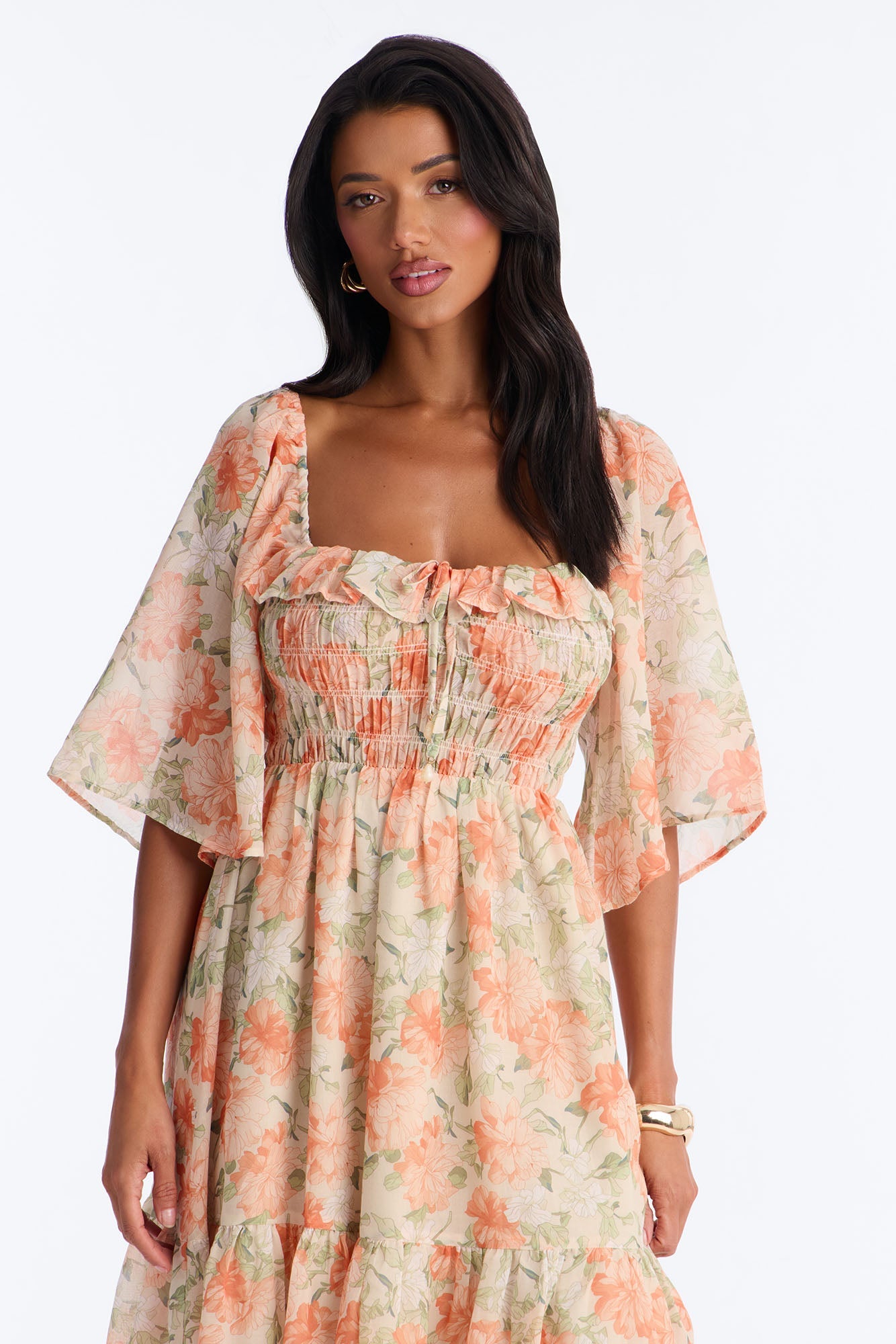 Christina Floral Chiffon Midi Dress - Orange/combo