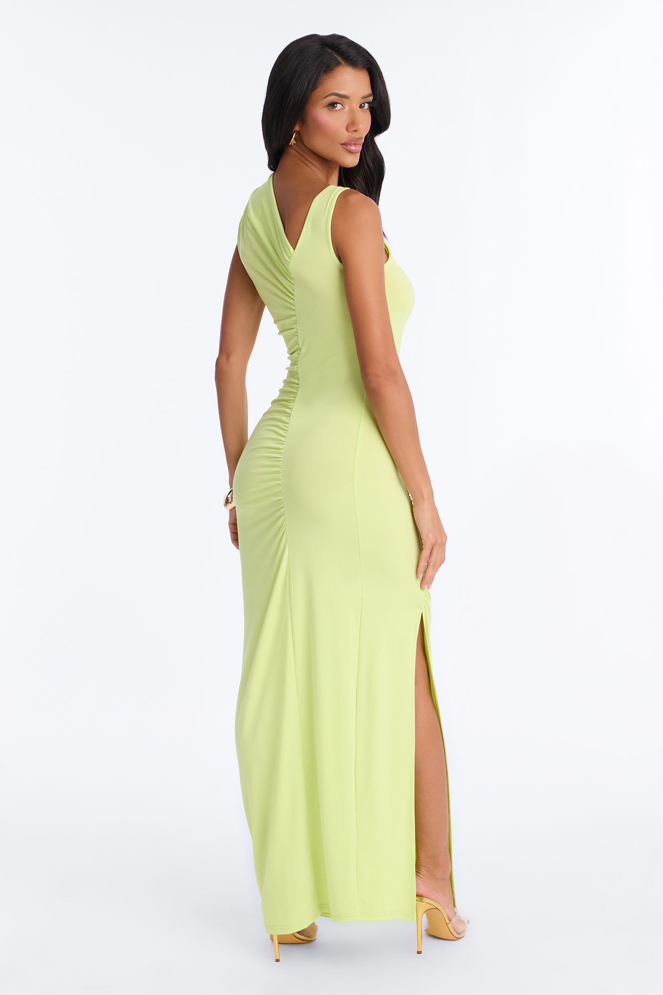 Analise Asymmetrical Maxi Dress - Chartreuse