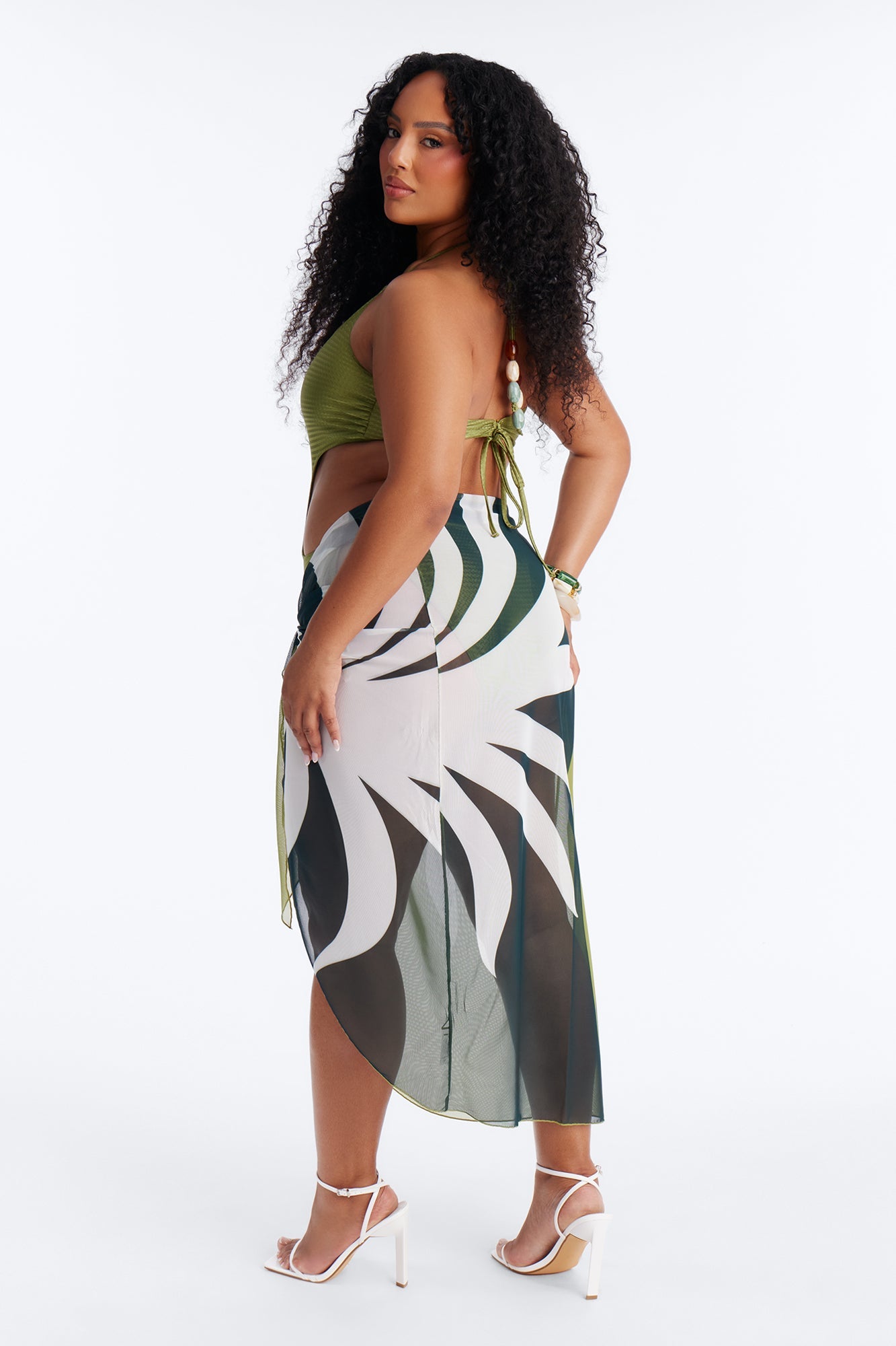 Waiting For The Sunset 1 Piece Swimsuit And Sarong - Green/combo