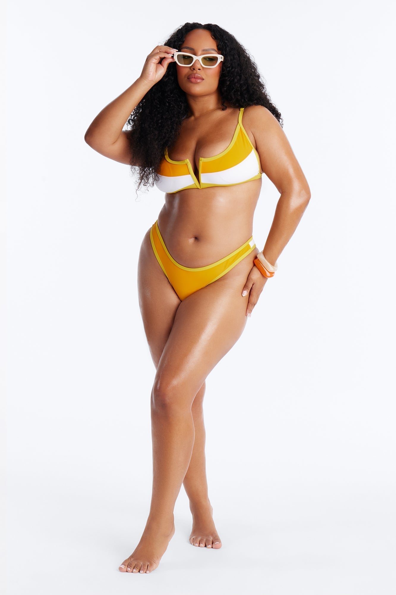 Sky Colorblock Bralette Notched 2 Piece Bikini - Orange/combo Fashion Nova