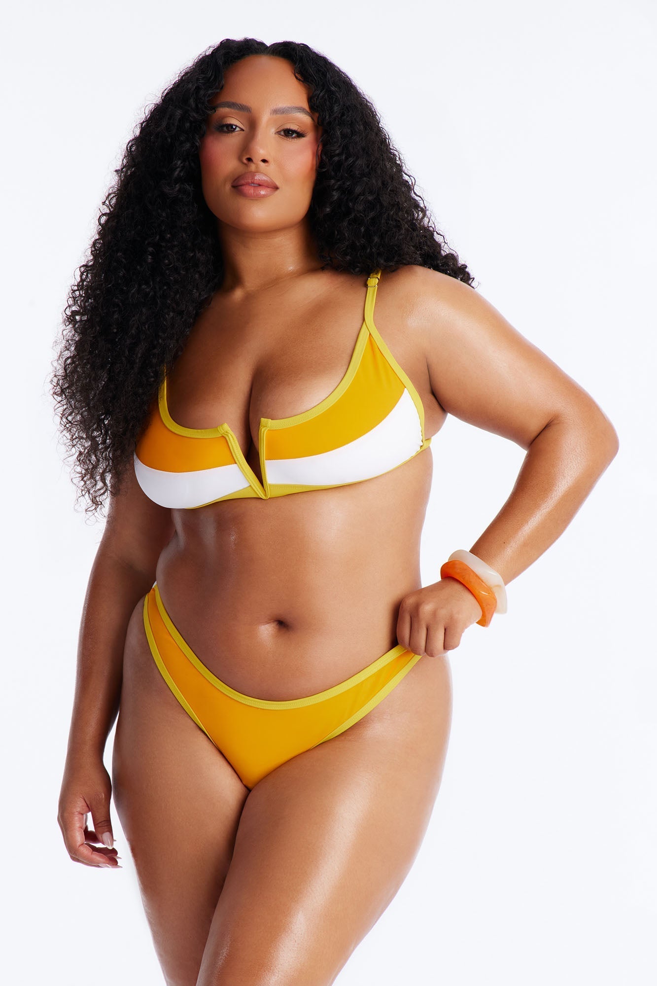Sky Colorblock Bralette Notched 2 Piece Bikini - Orange/combo Fashion Nova