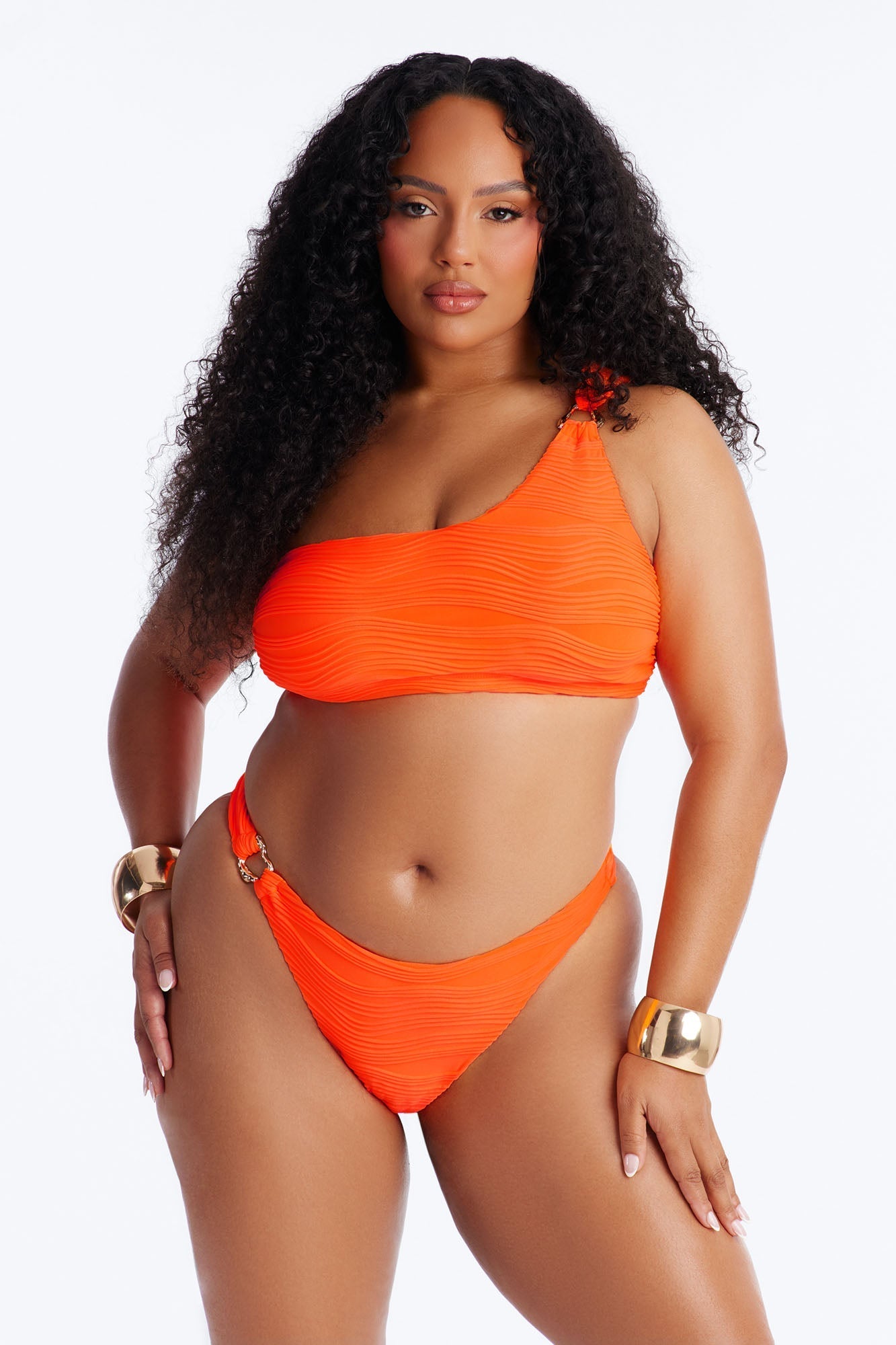 Palm Tree Passion One Shoulder Bikini - Orange Fashion Nova