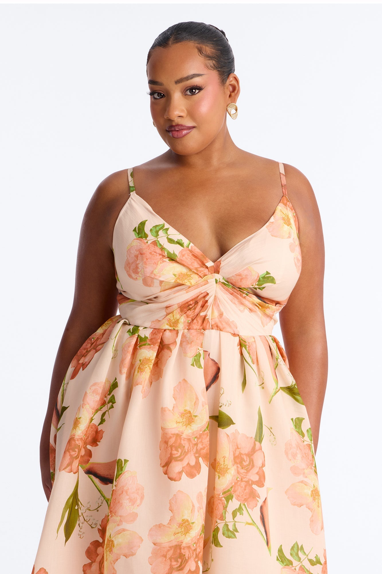 Aria Pleated Floral Midi Dress - Pink