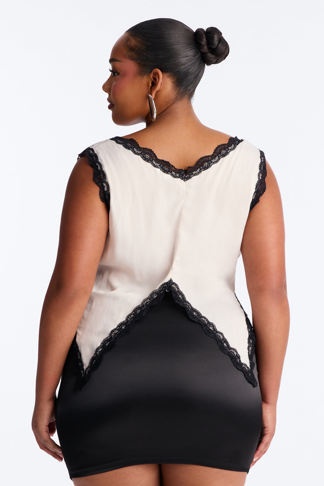 Just Getting Started Tie Front Lace Trim Top - Cream/combo Fashion Nova