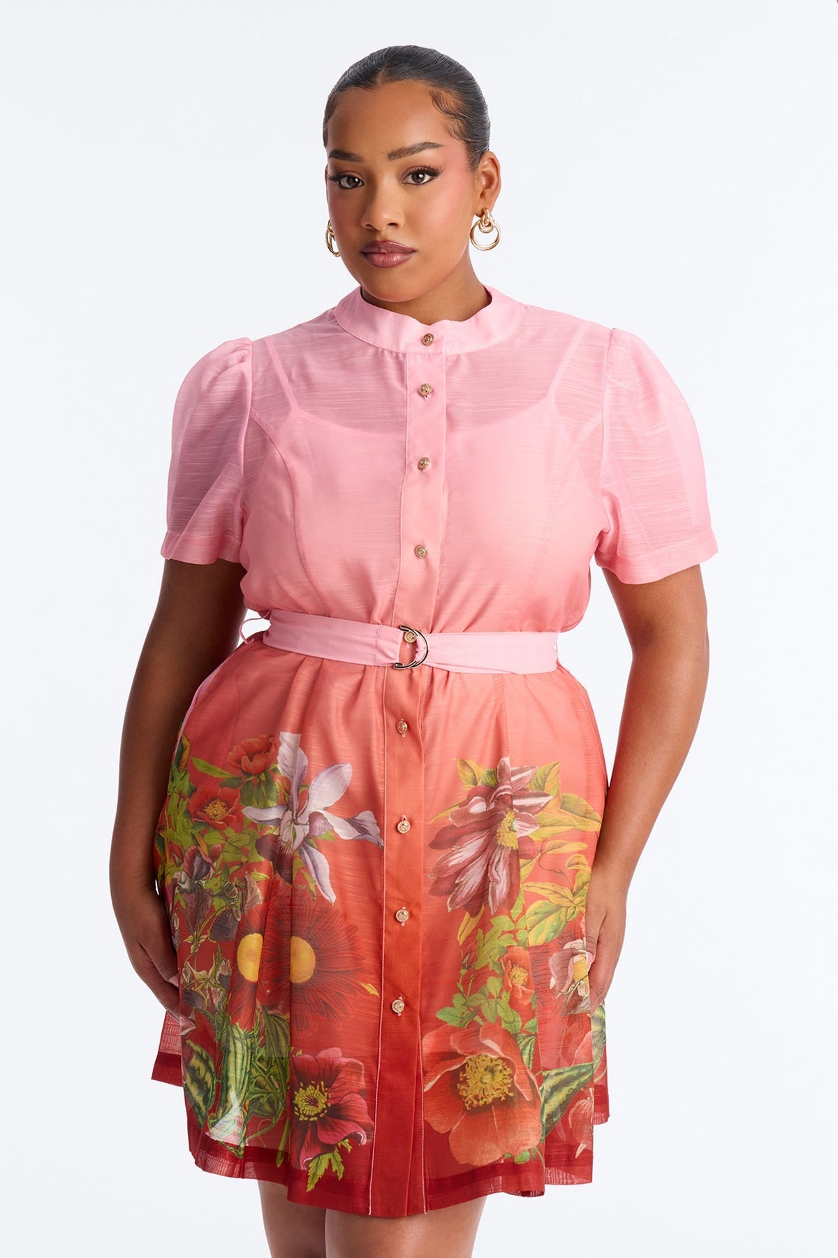Fellie Floral Organza Mini Dress - Pink/combo Fashion Nova