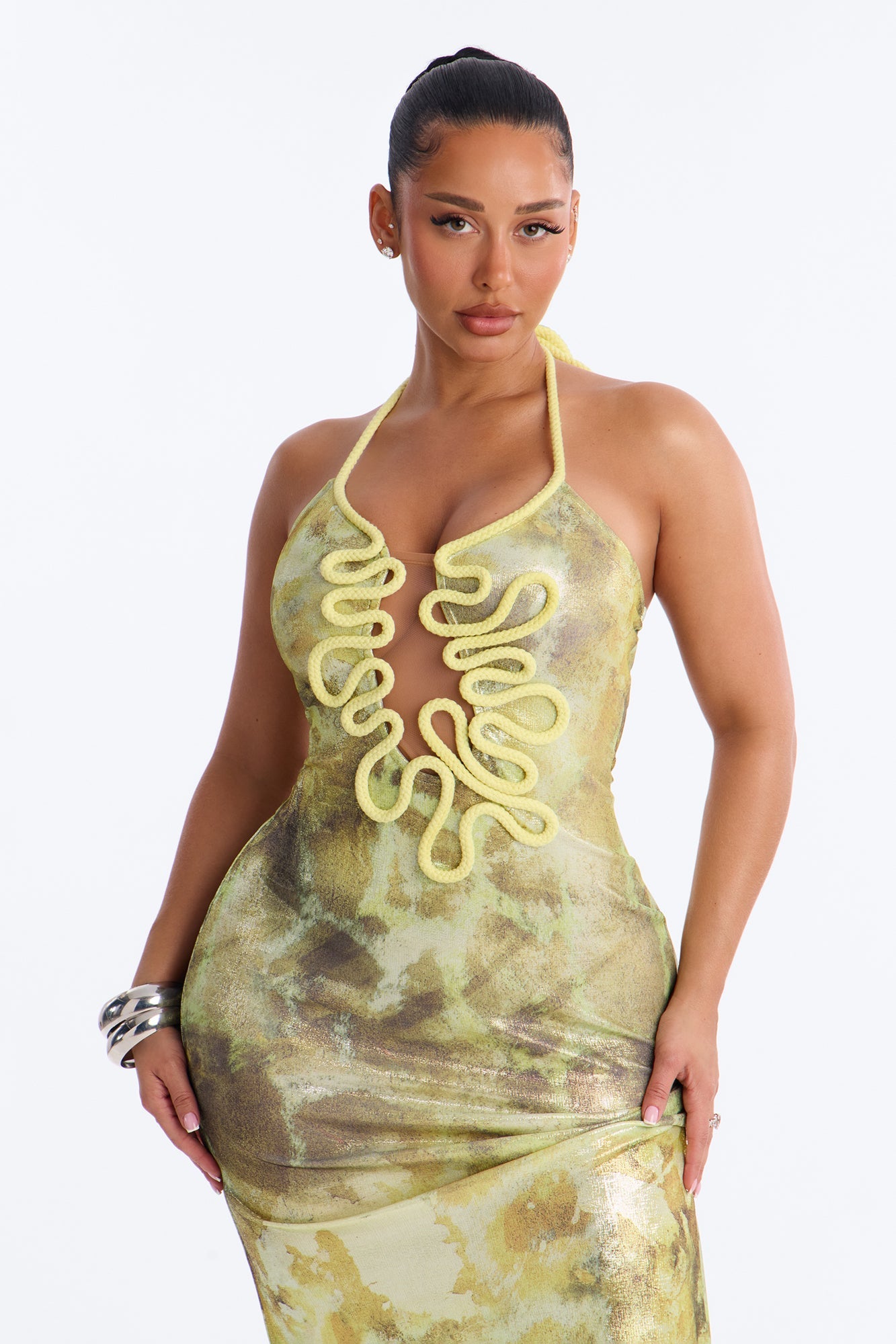 Jayda Metallic Maxi Dress - Green/combo