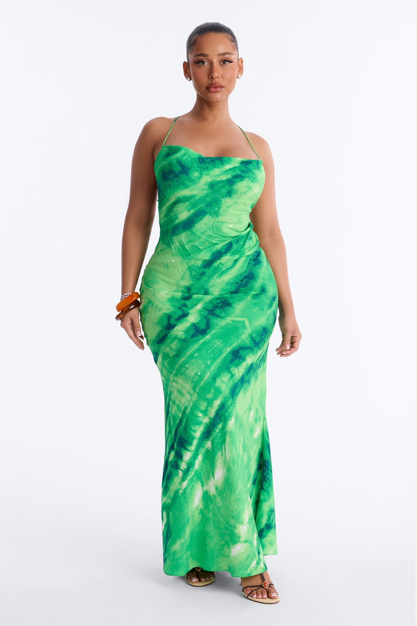 Dream Haze Backless Maxi Dress - Green/combo