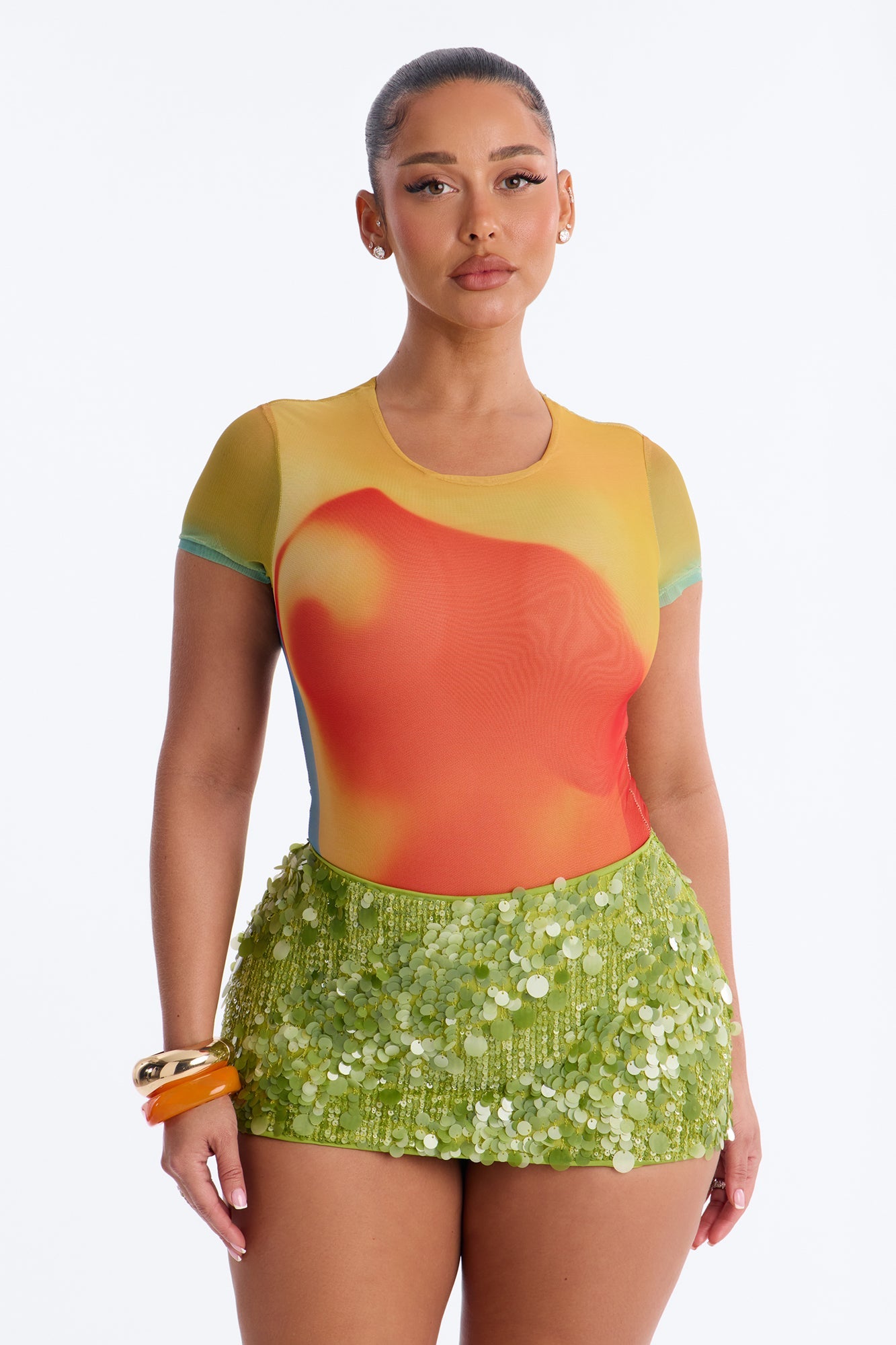Hottest Touch Short Sleeve Mesh Bodysuit - Multi Color
