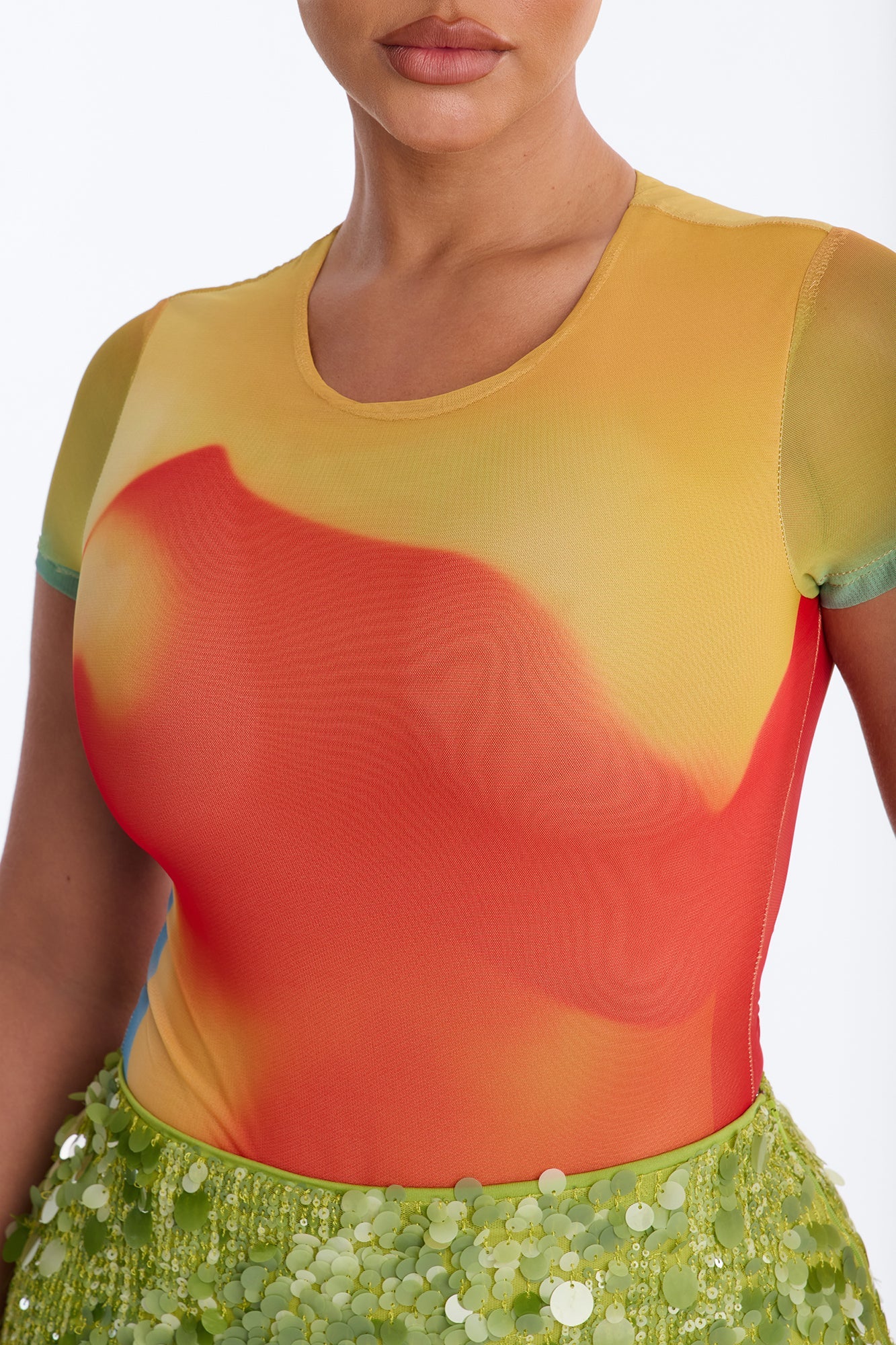 Hottest Touch Short Sleeve Mesh Bodysuit - Multi Color