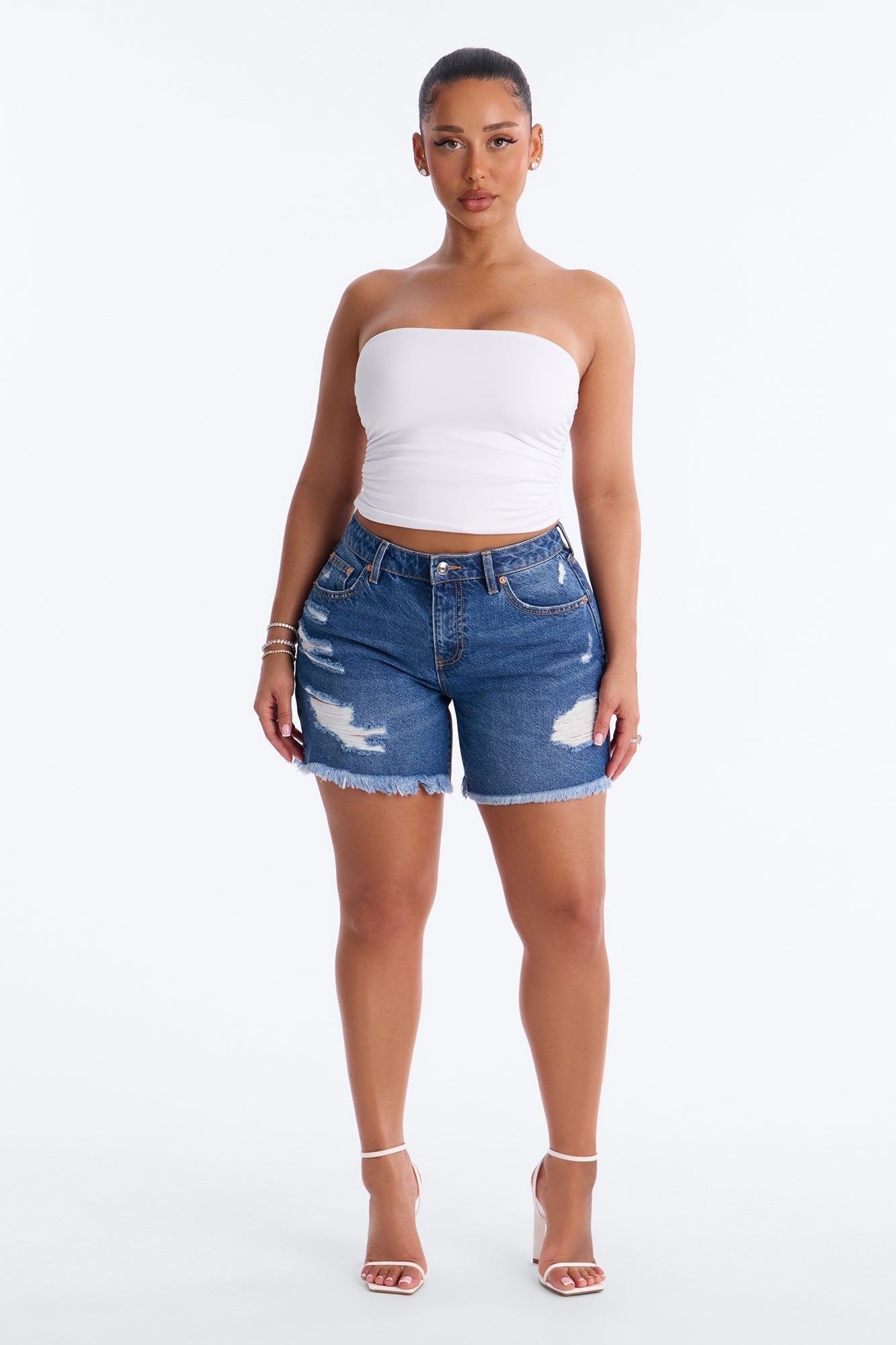 Taylor Ruched Strapless Tube Top - White