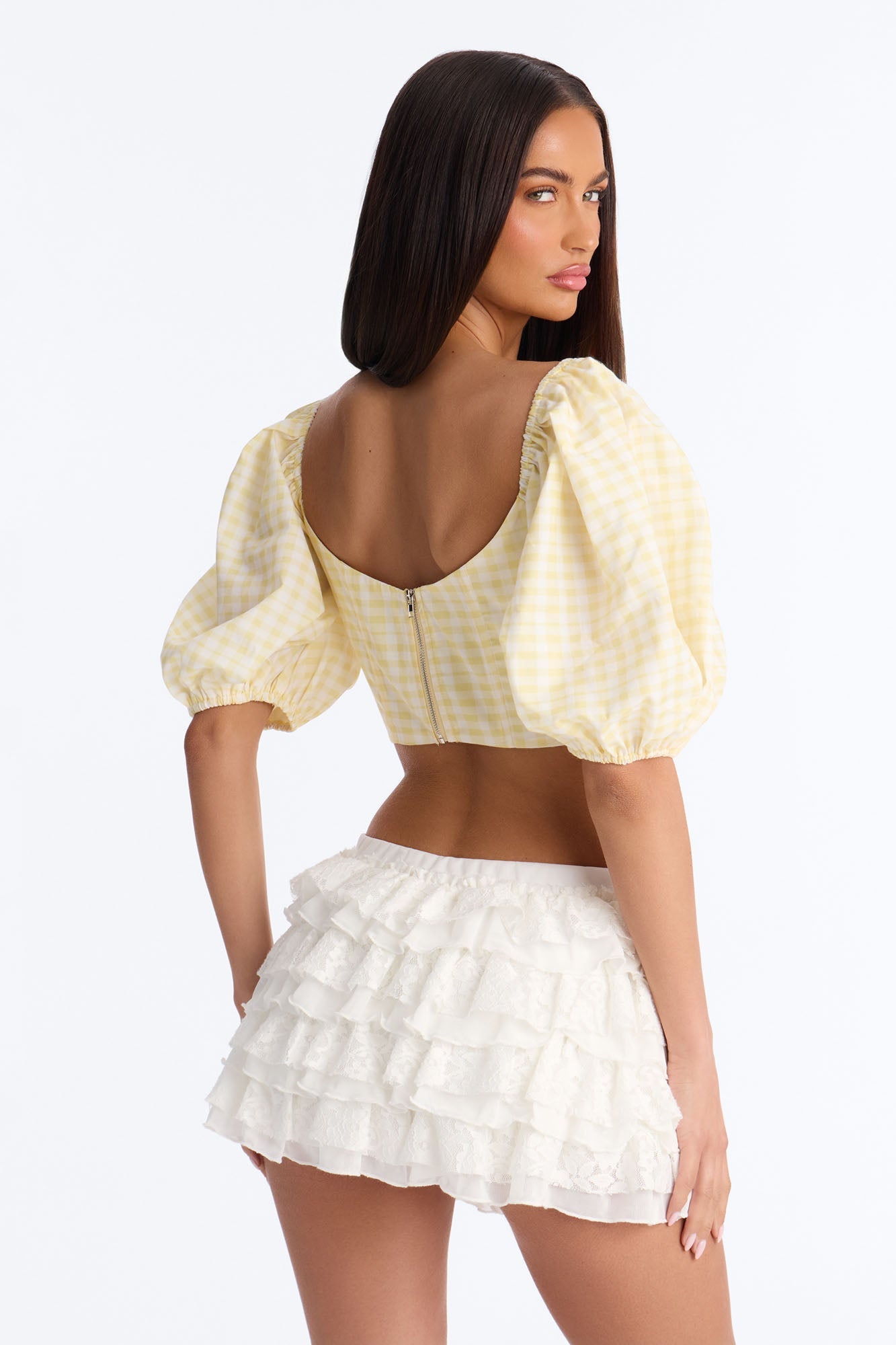 Sweet Like This Puff Sleeve Gingham Corset - Yellow/combo