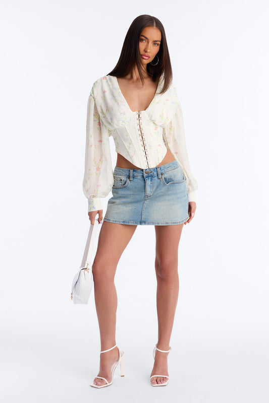 Darling Days Ruched Floral Chiffon Corset - Sage/combo