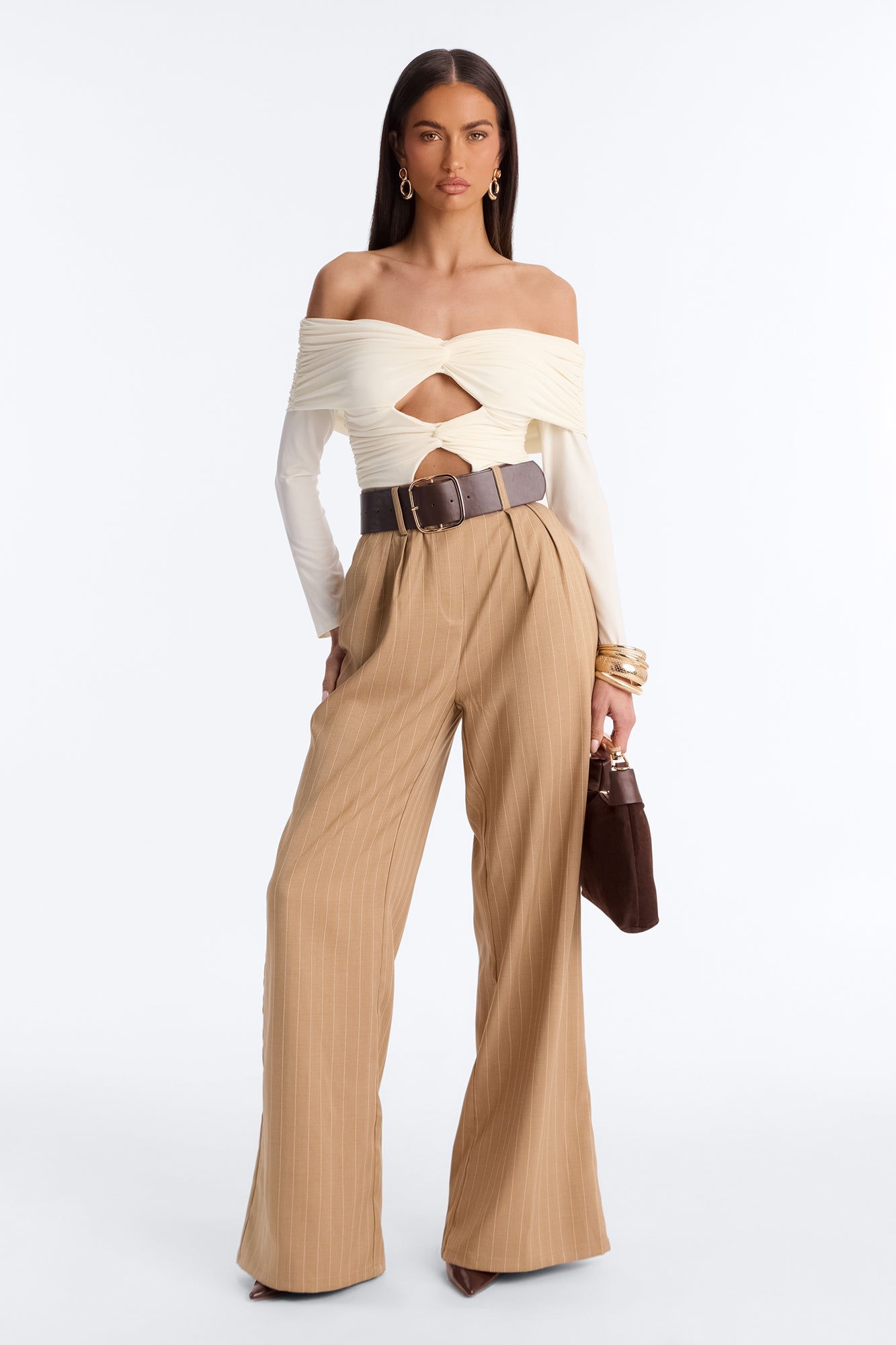 Priyana Pinstripe Belted Jumpsuit - Cream/combo