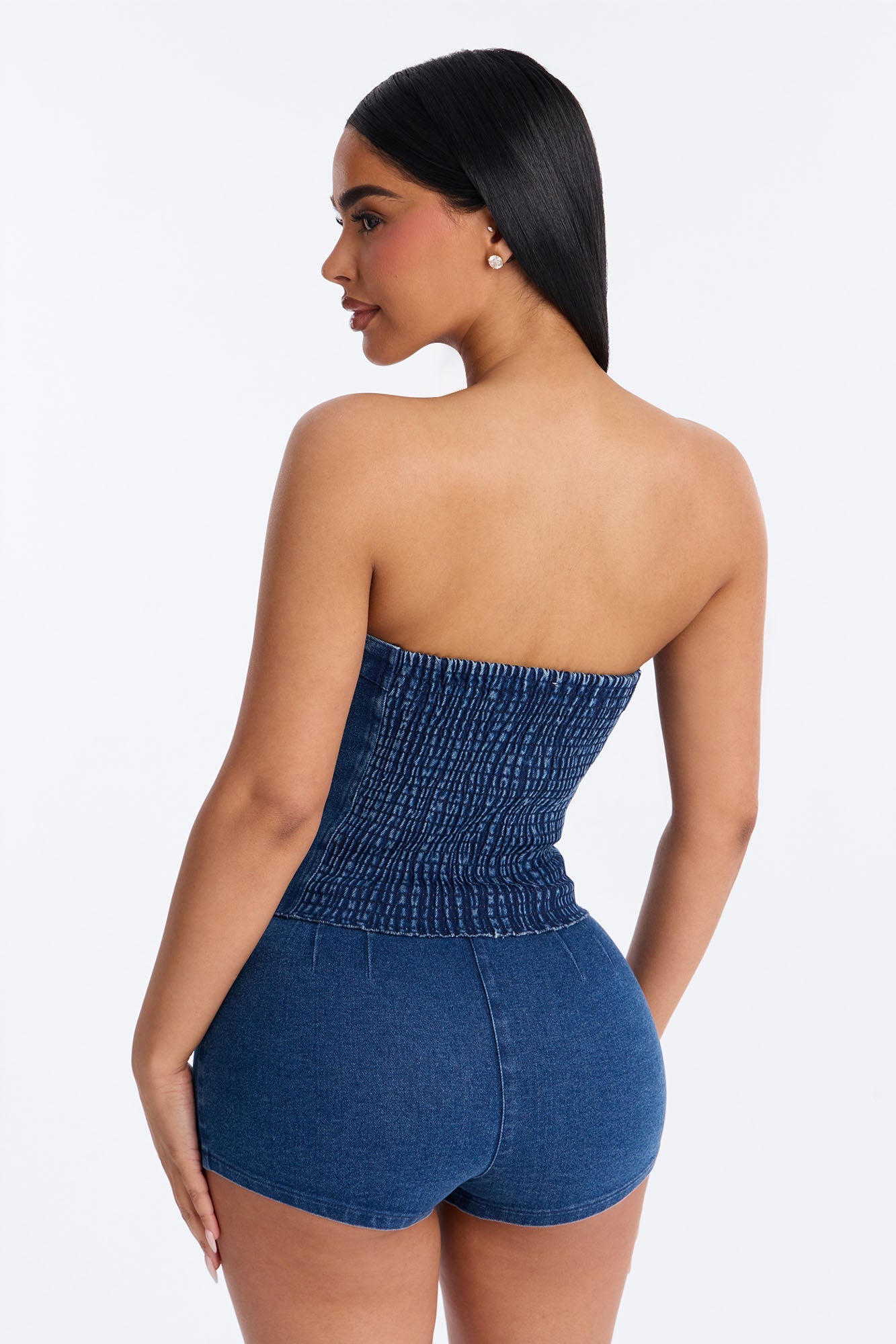 Violetta Denim Corset Micro Short Set - Blue Wash