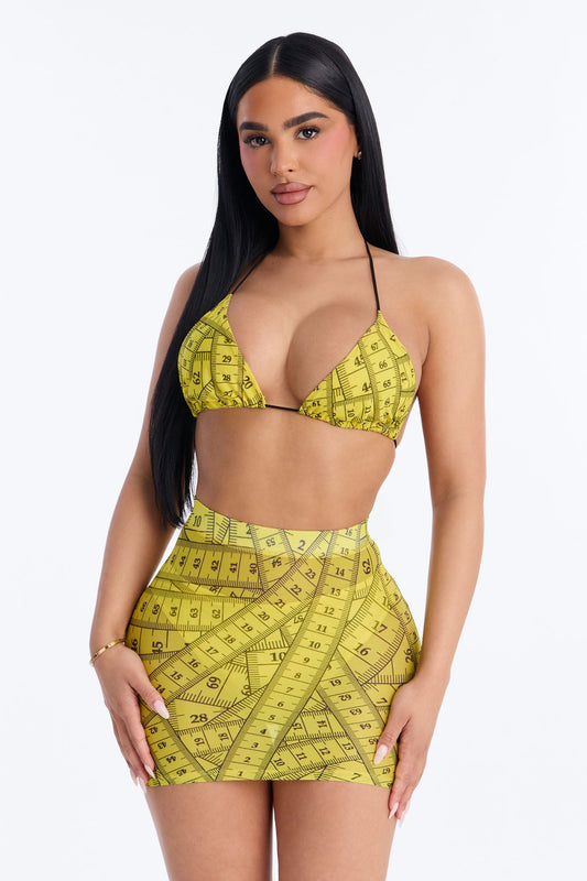 Inches Don’t Lie Mesh Mini Skirt Set - Yellow/combo