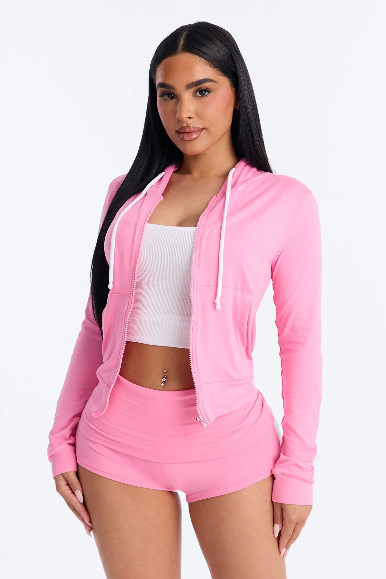 Tennis Courts Zip Up Hoody And Short Set - Bubblegum Pink