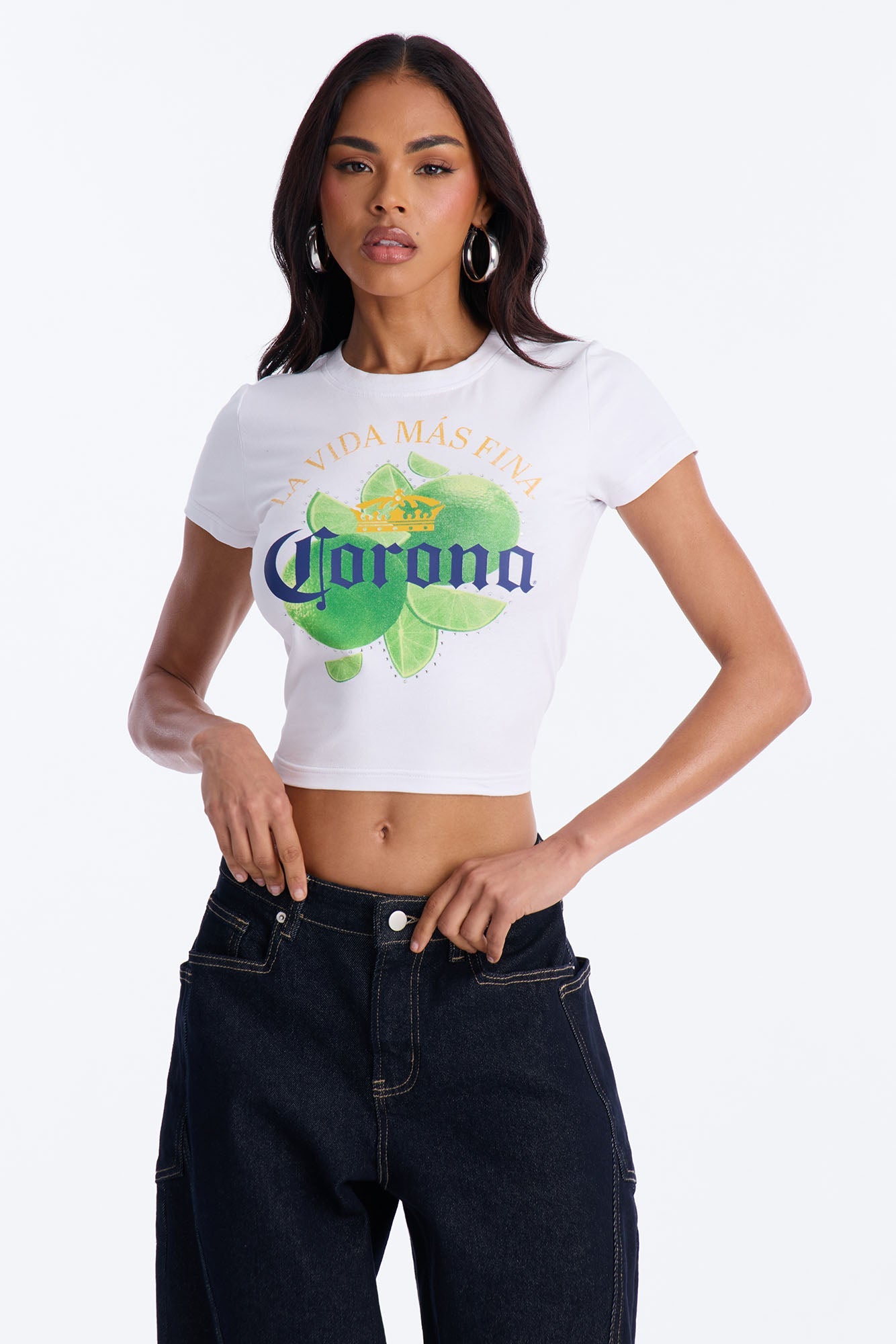 Corona Collection Rhinestone Baby Tee - White