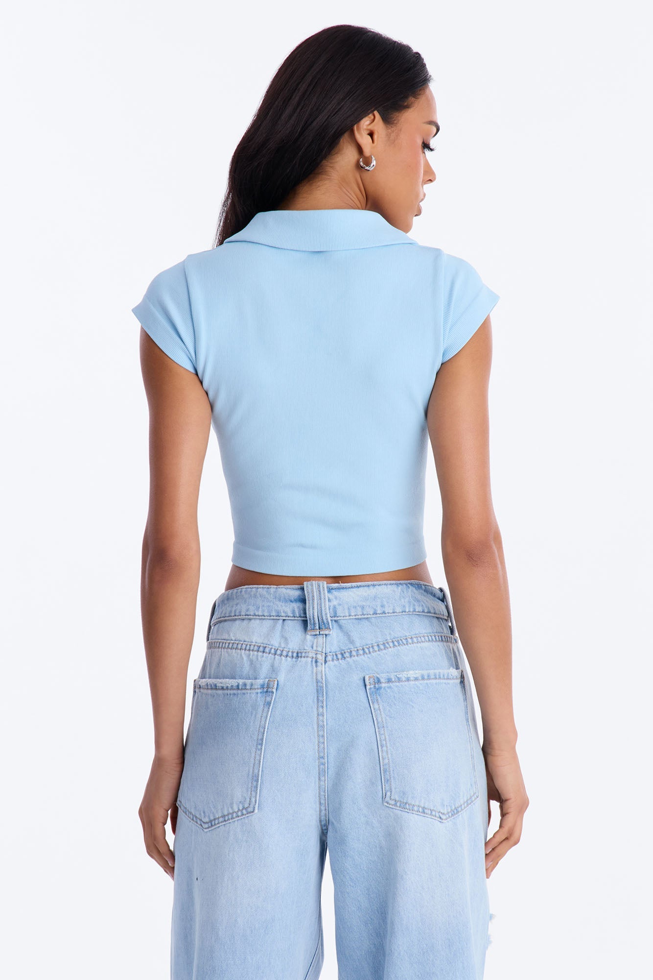 Camila Cap Sleeve Basic Polo Top - Light Blue