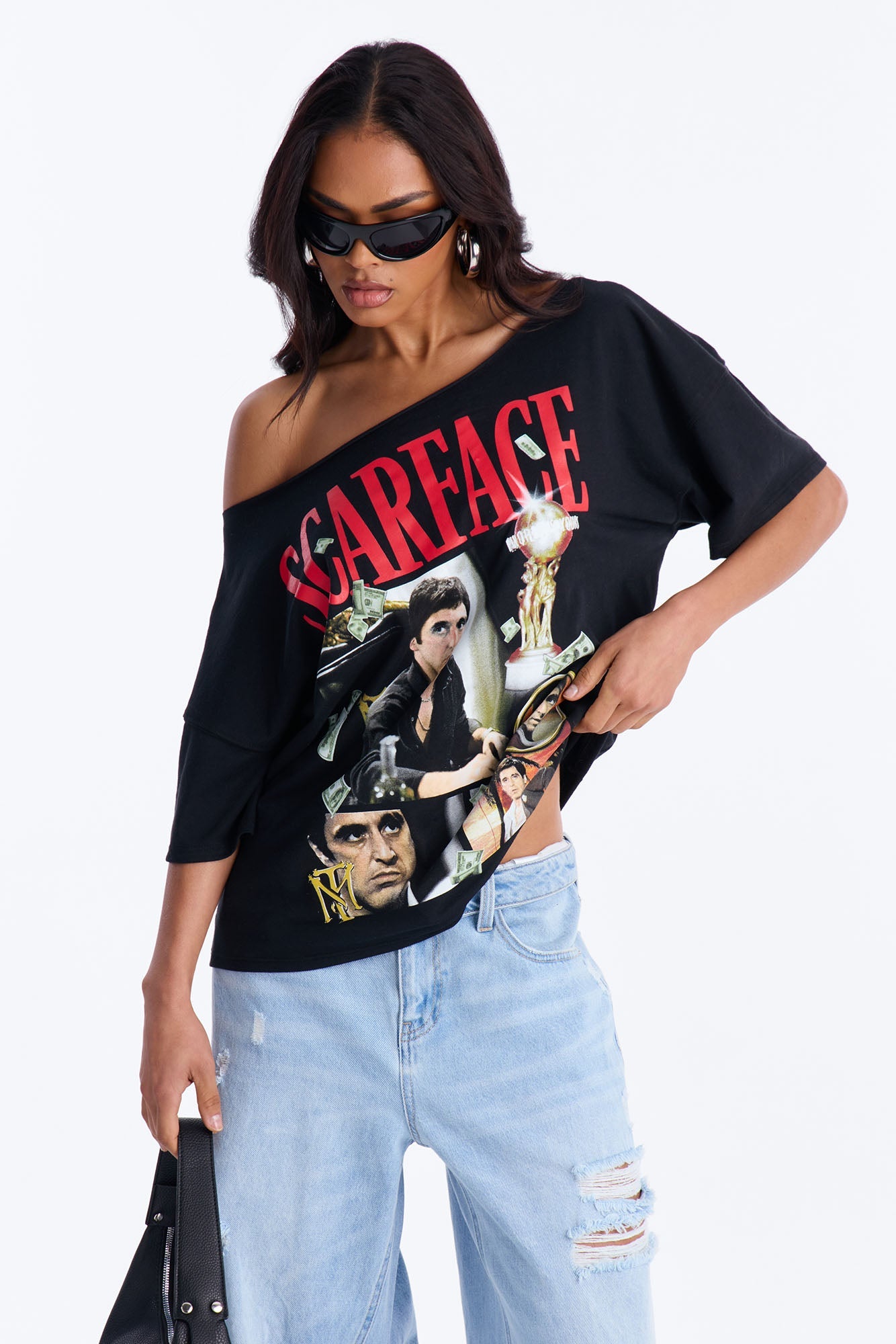 Scarface Off Shoulder Tee - Black