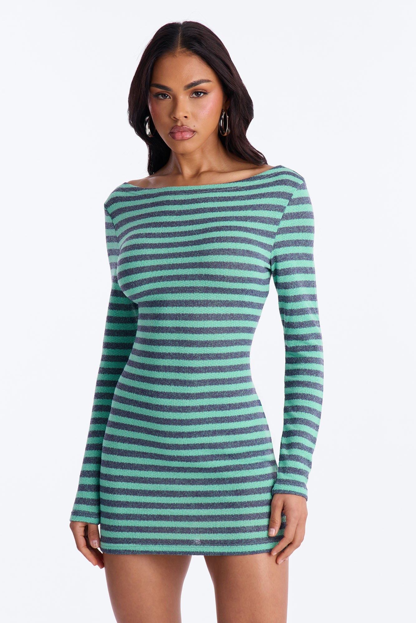 Chelly Striped Sweater Micro Mini Dress - Mint/combo