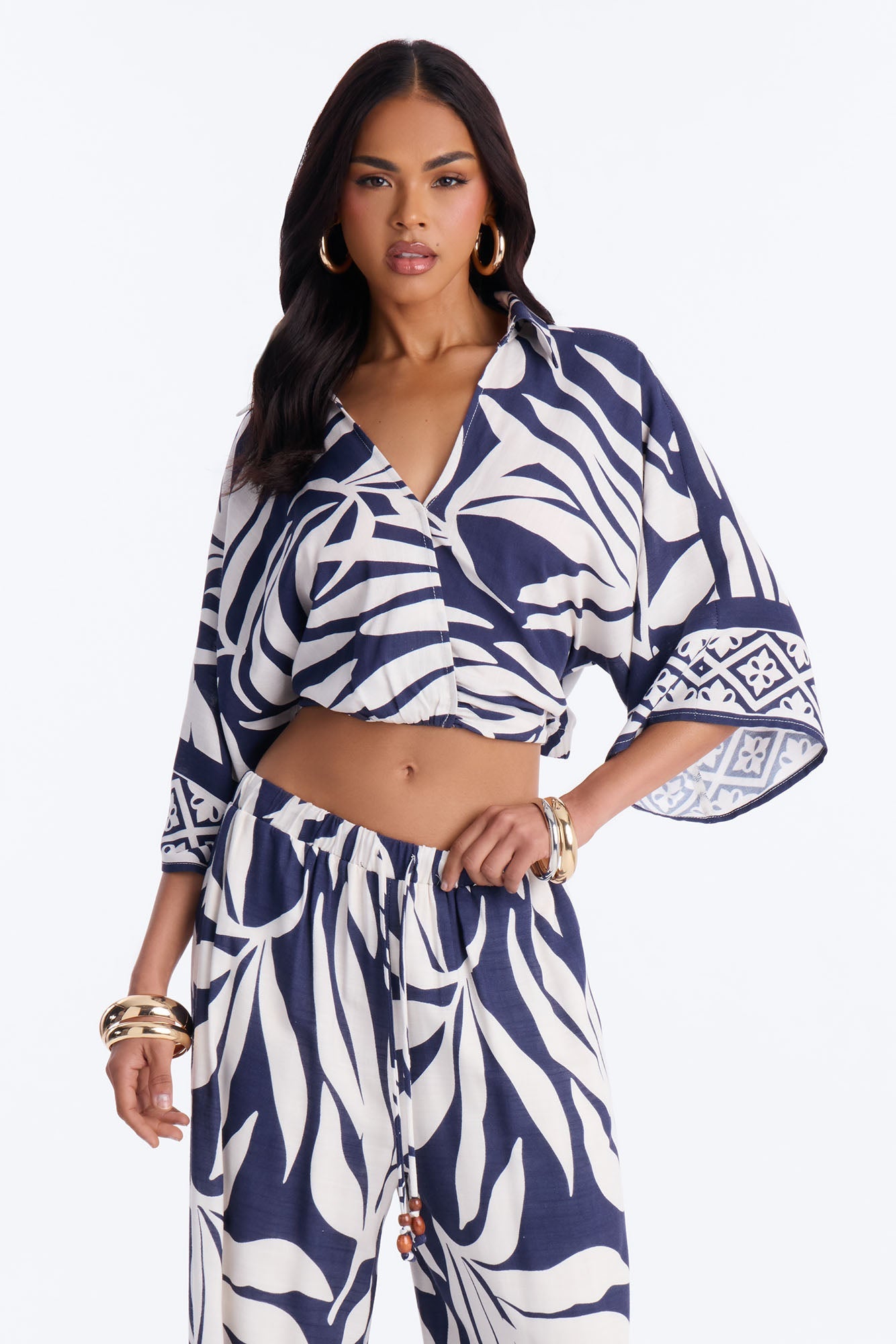 Marissa Linen Floral Pant Set - Navy/combo