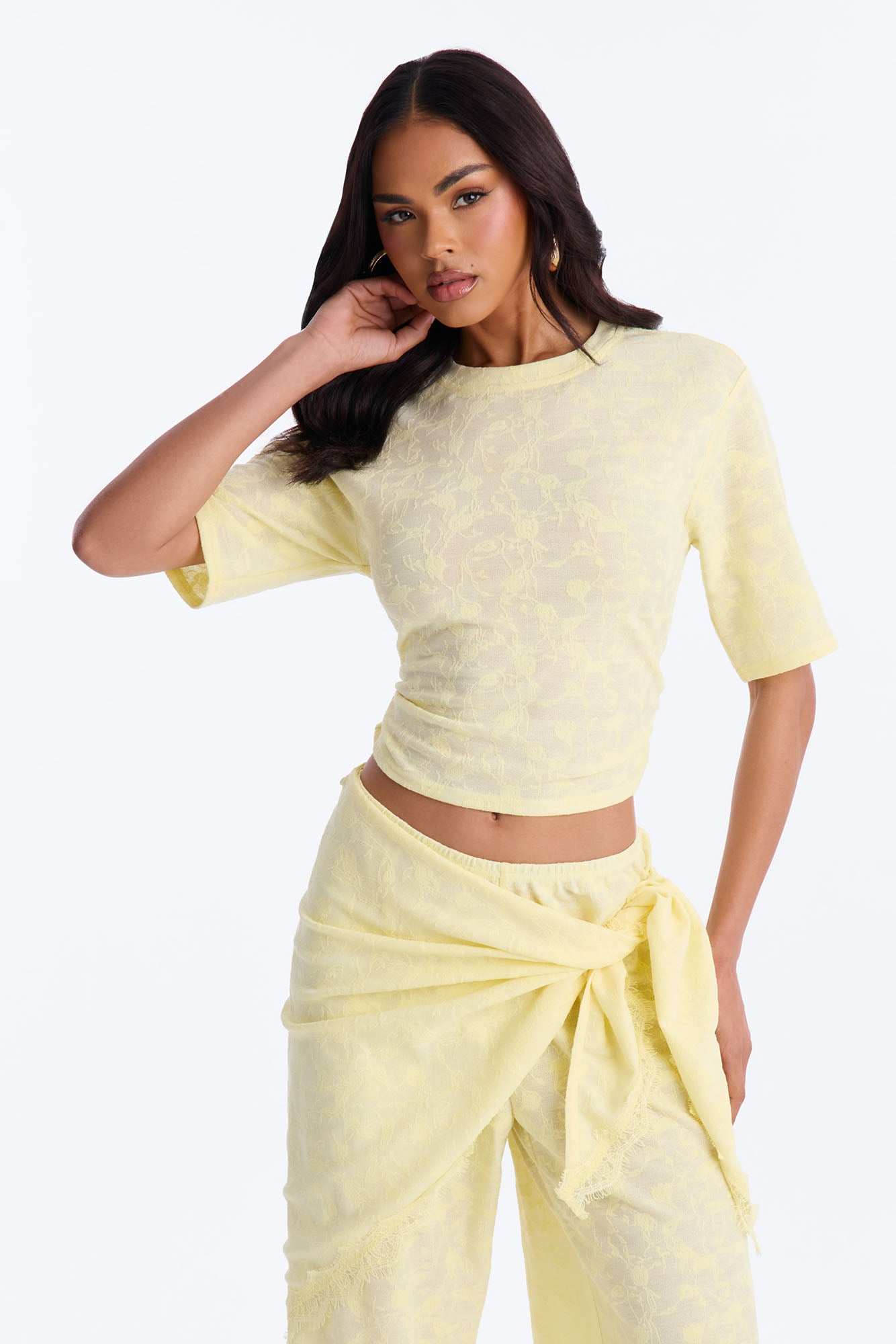 Solana Lace 3 Piece Pant Set - Yellow