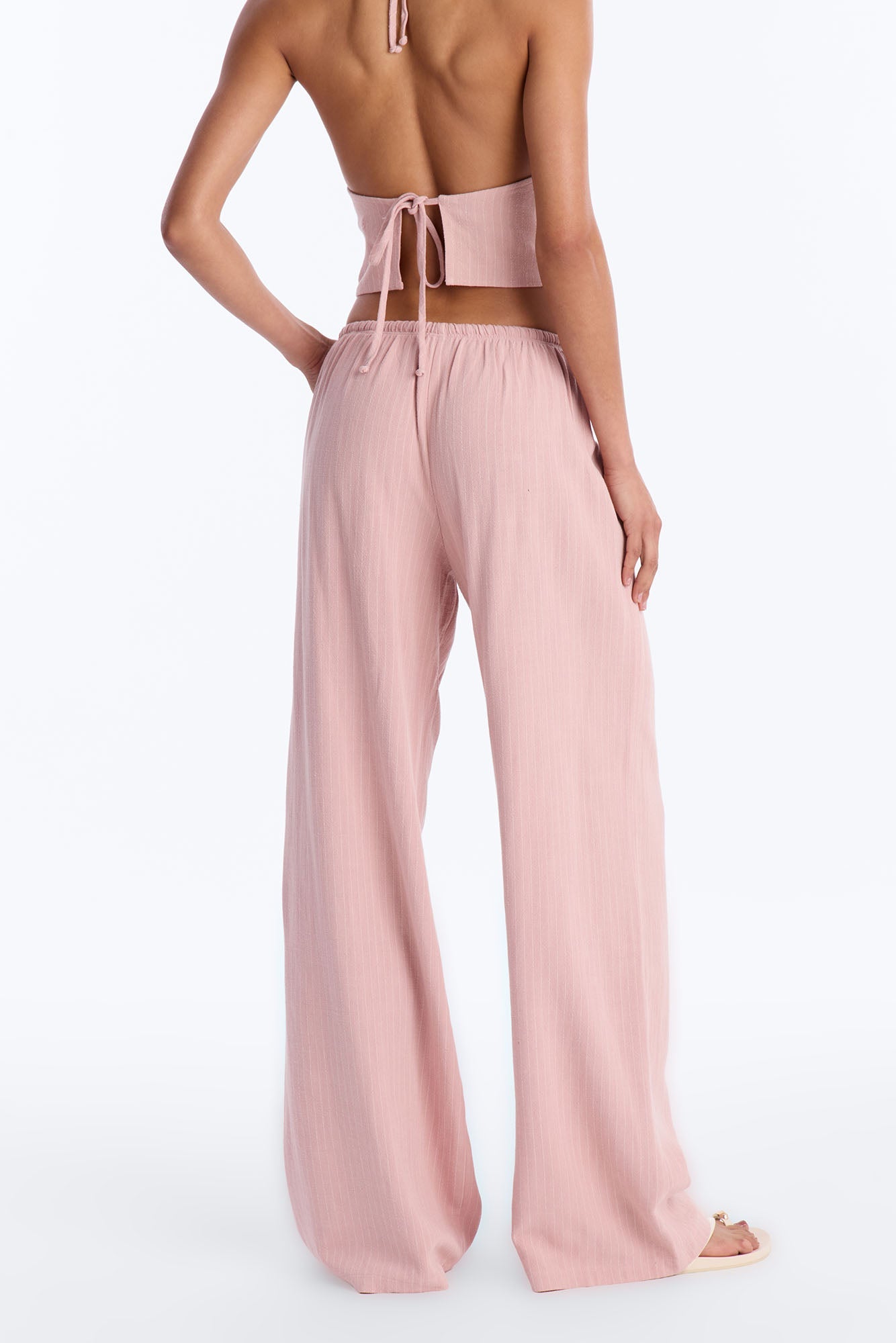 Girl Gone Wild Pinstripe Low Rise Wide Leg Pant 30″ - Blush