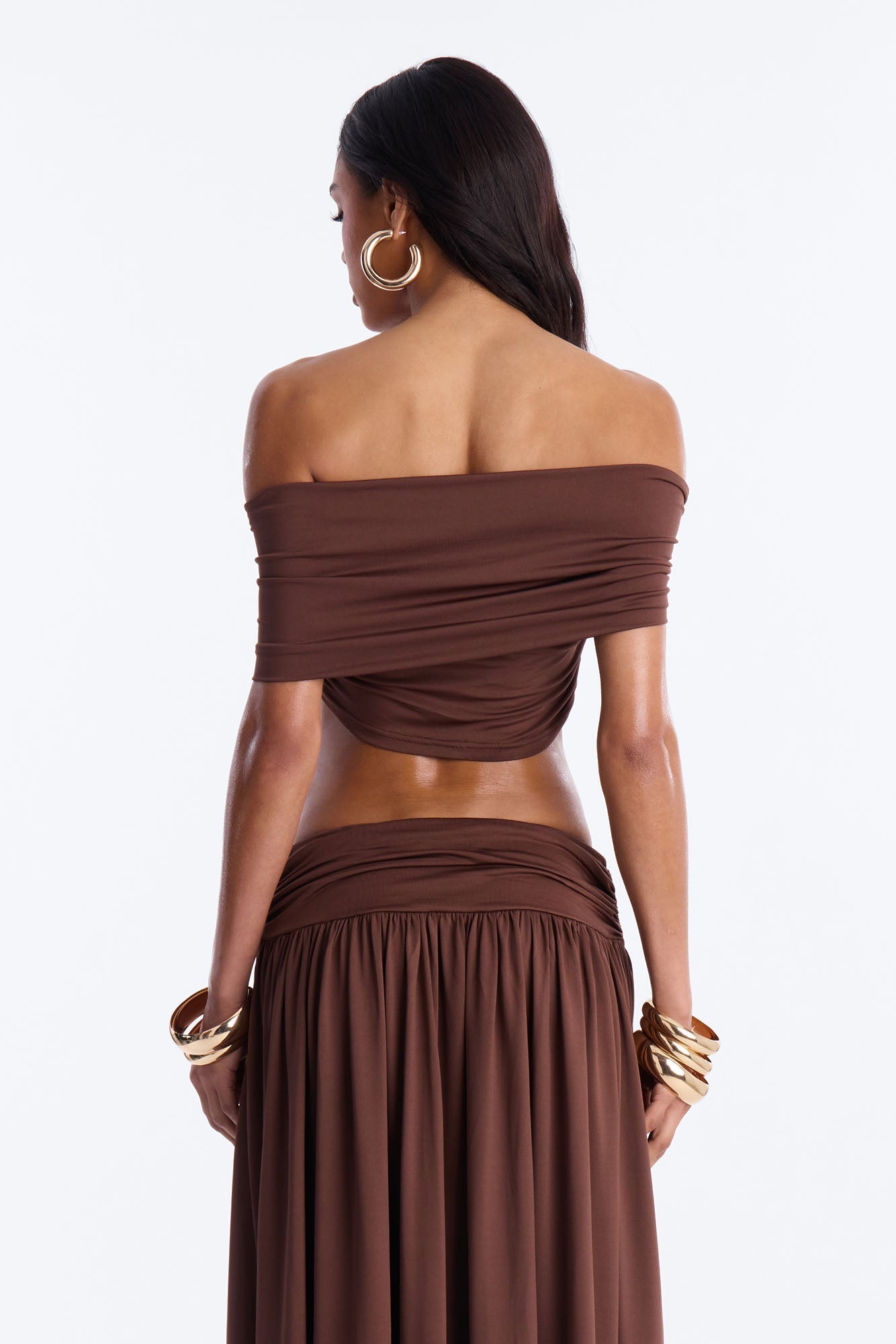 Rae Ruched Off The Shoulder Knit Top - Chocolate