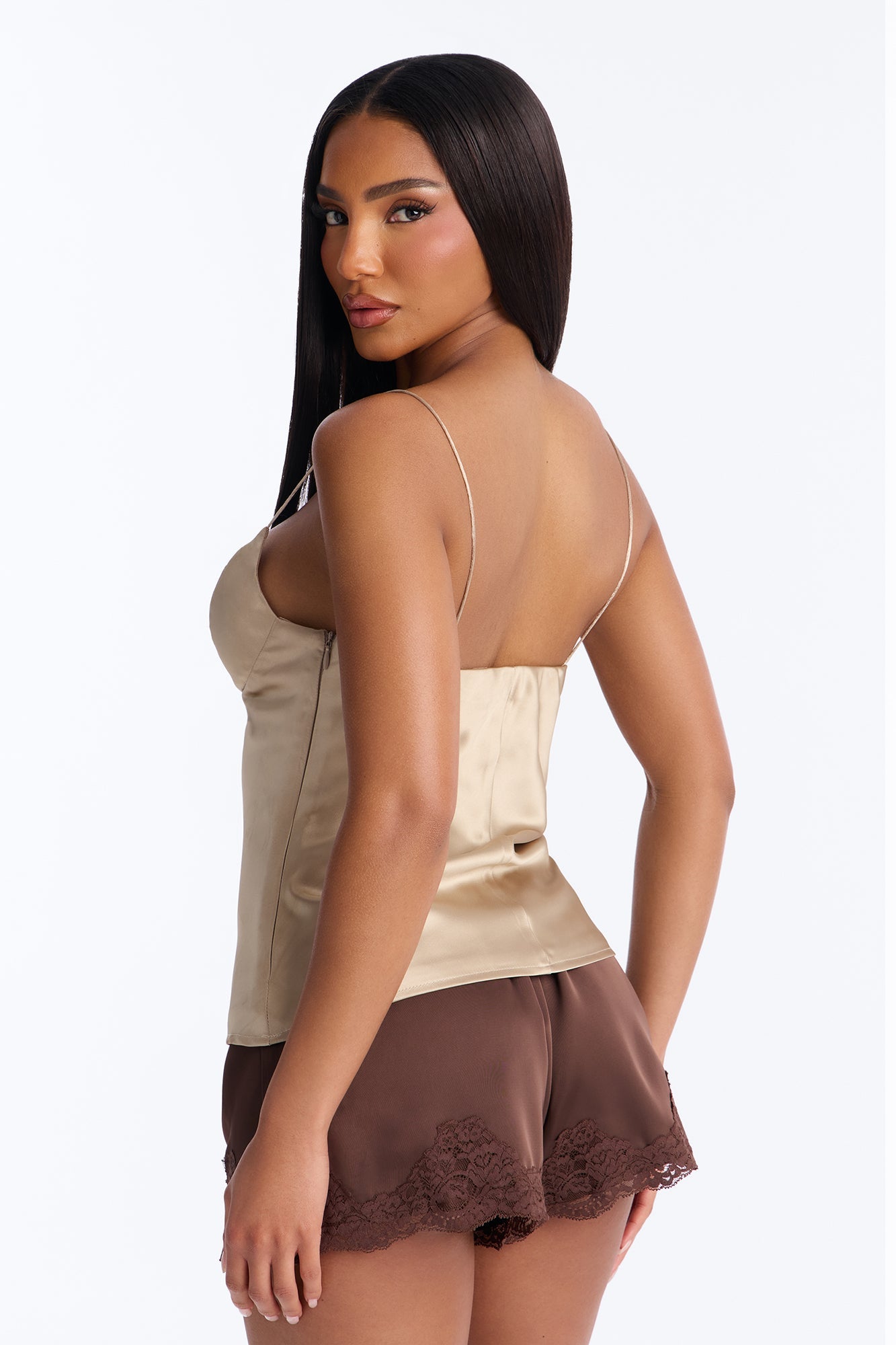 I'm The Masterpiece Satin Top - Beige Fashion Nova