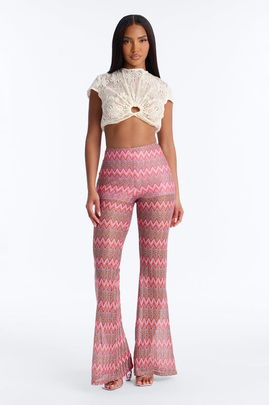 Not Your Muse Festival Crochet Flare Pant 33″ - Pink/combo