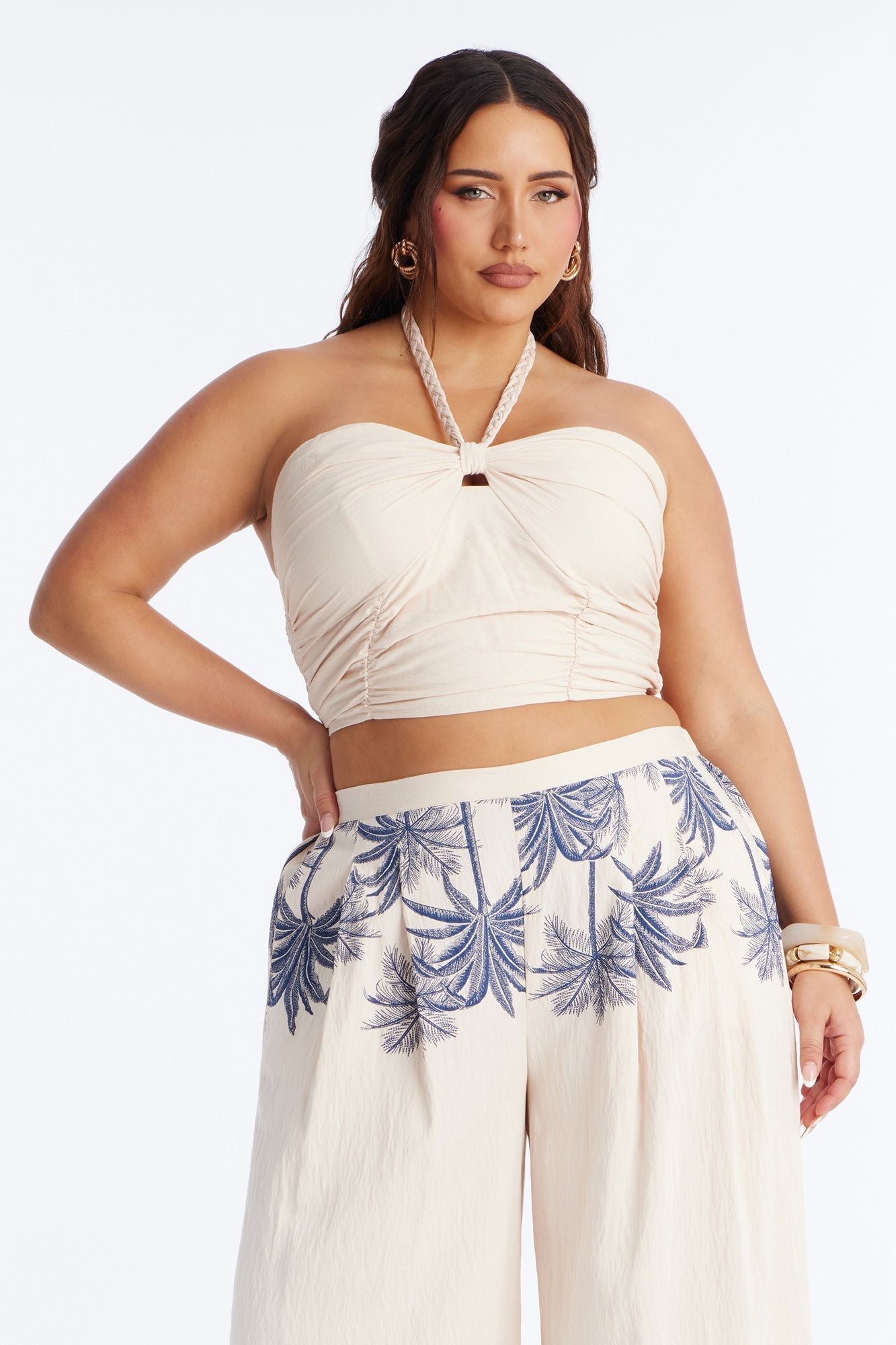 Island Babe Linen Halter Pant Set - Taupe/combo Fashion Nova