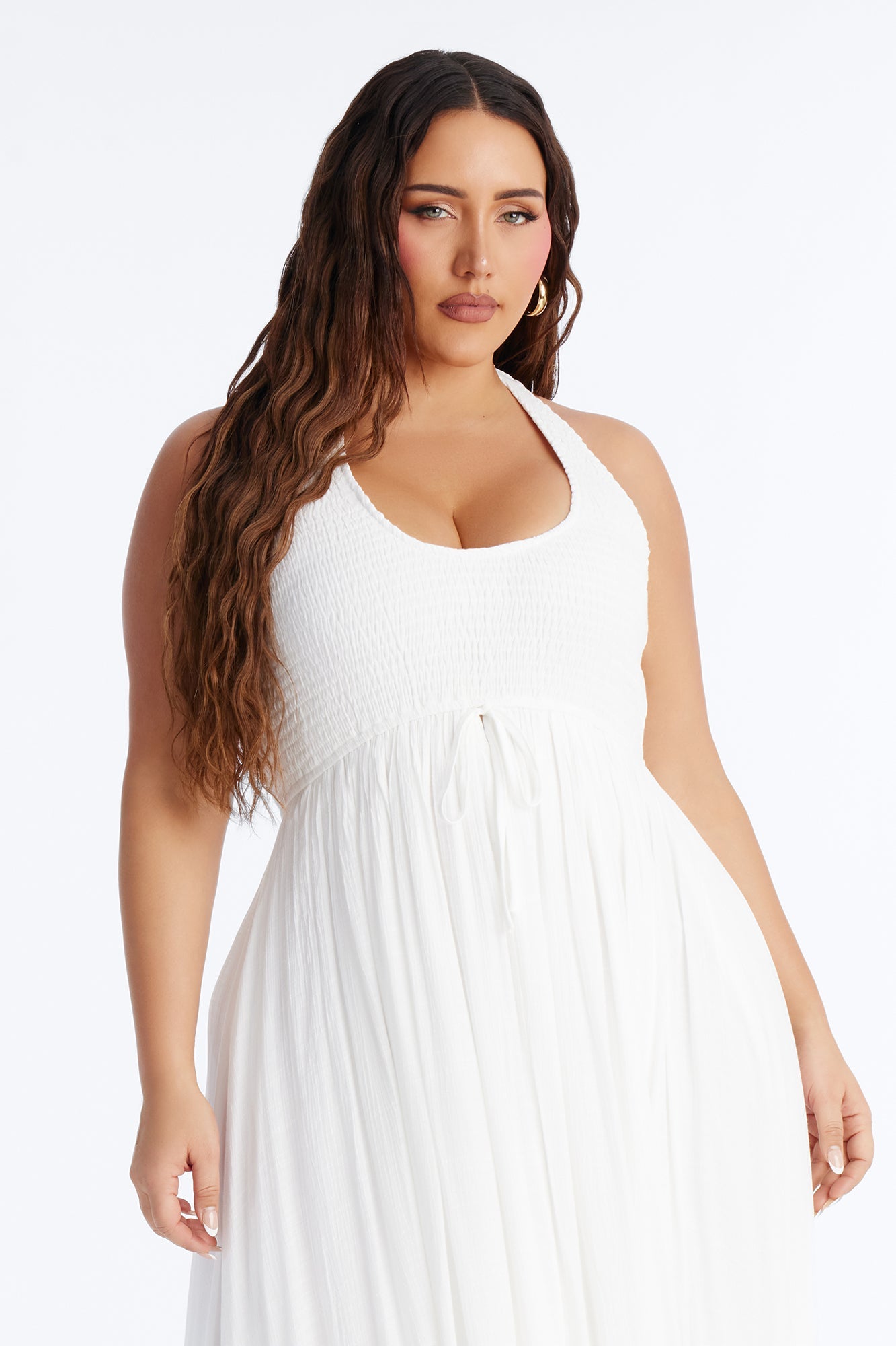 Freya Smocked Linen Maxi Dress - White
