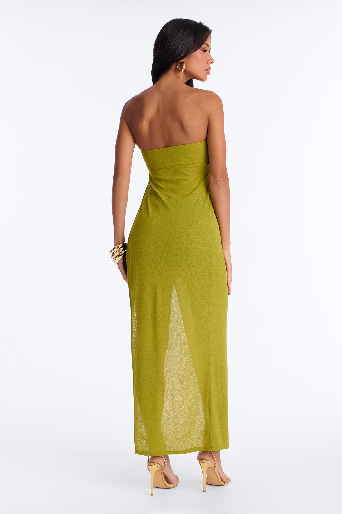 Tropical Drift Long Ruched Cut Out Tube Top - Chartreuse